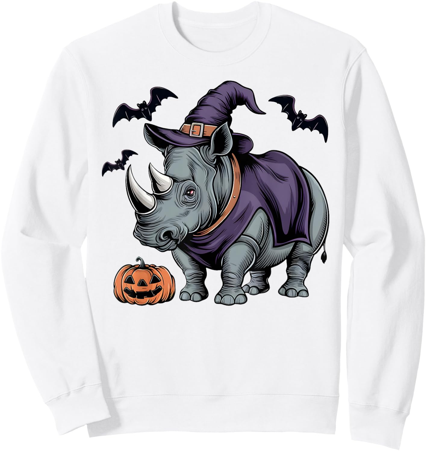 Rhino Halloween Costume Scary Pumpkin Bat Witch Sweatshirt - Sweatshirt | White