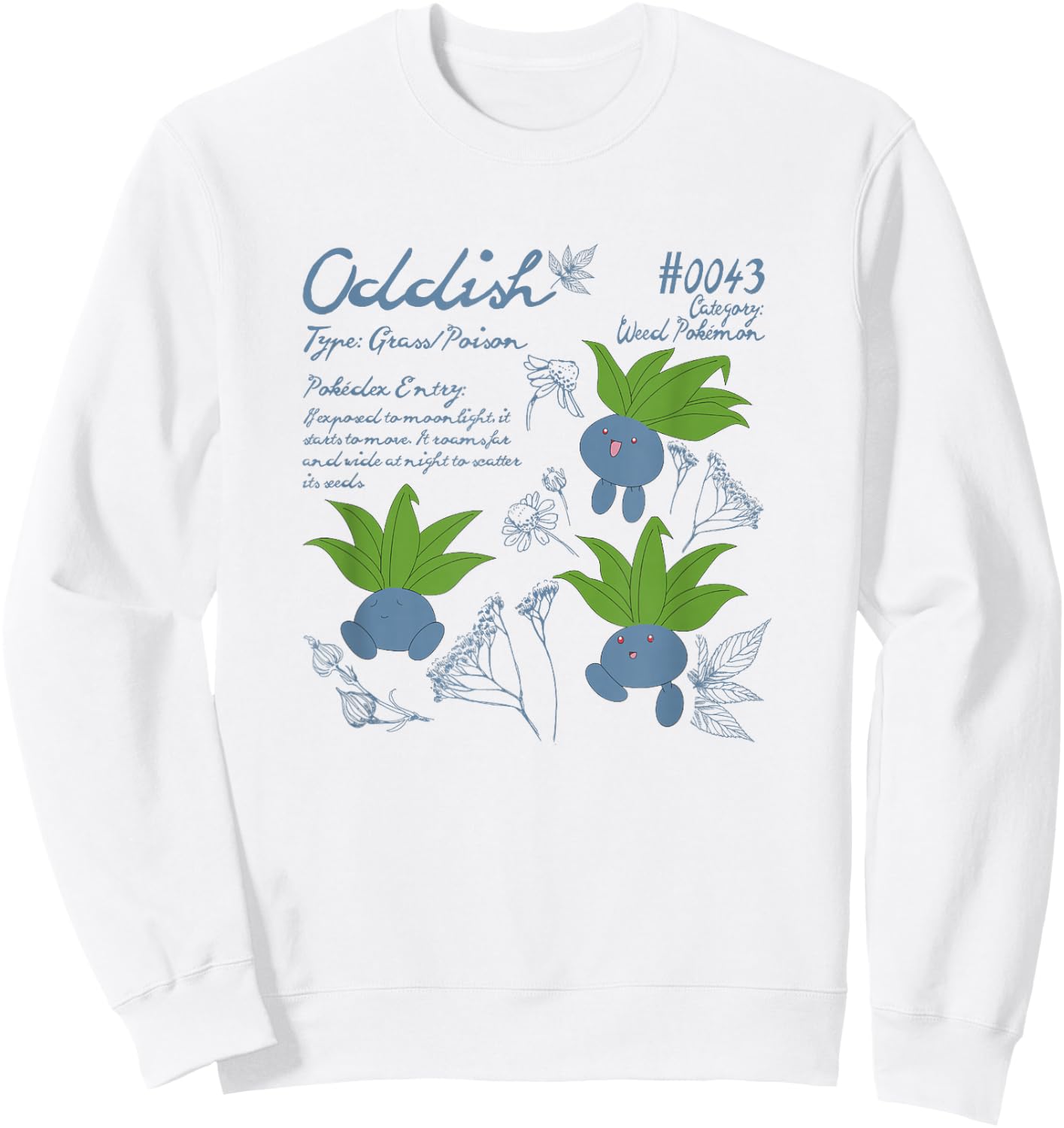 Pokémon Cute Oddish #0043 Pokédex Entry & Type Info Sweatshirt - Sweatshirt | White
