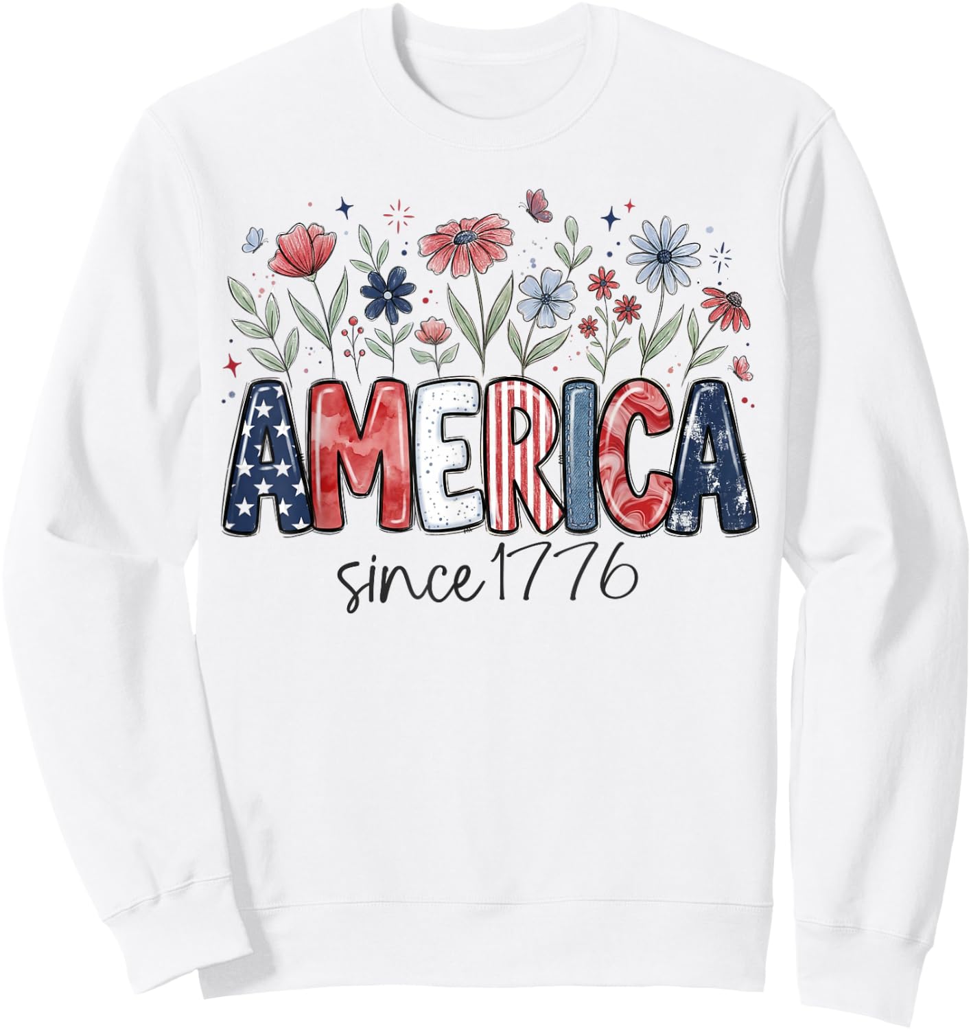 Since 1776 American Vintage Floral Red White and Blue Floral Sweatshirt - Sweatshirt | White