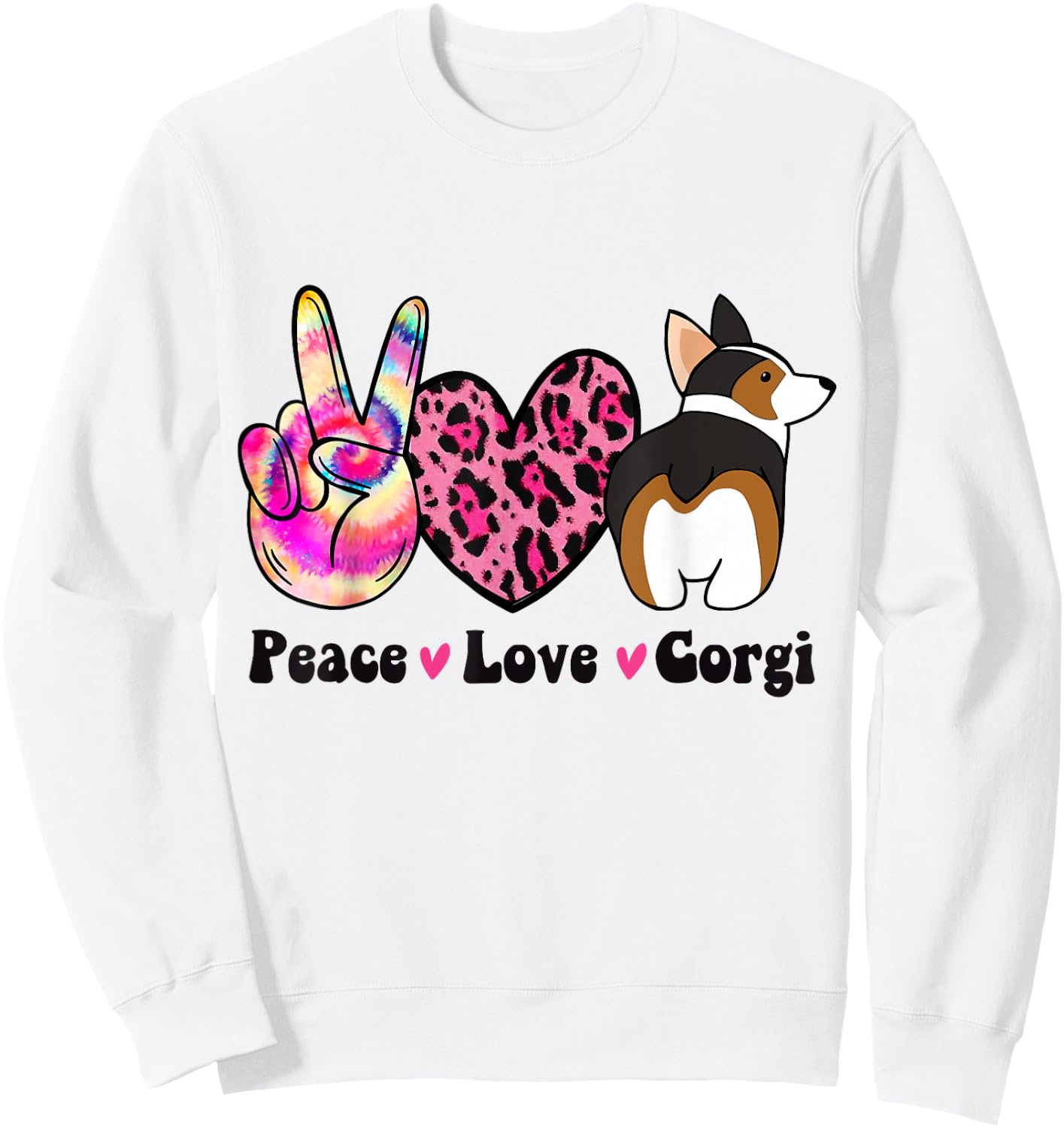 Tie Dye Peace Love Leopard Print Tricolor Corgi Dog Lover Sweatshirt - Sweatshirt | White