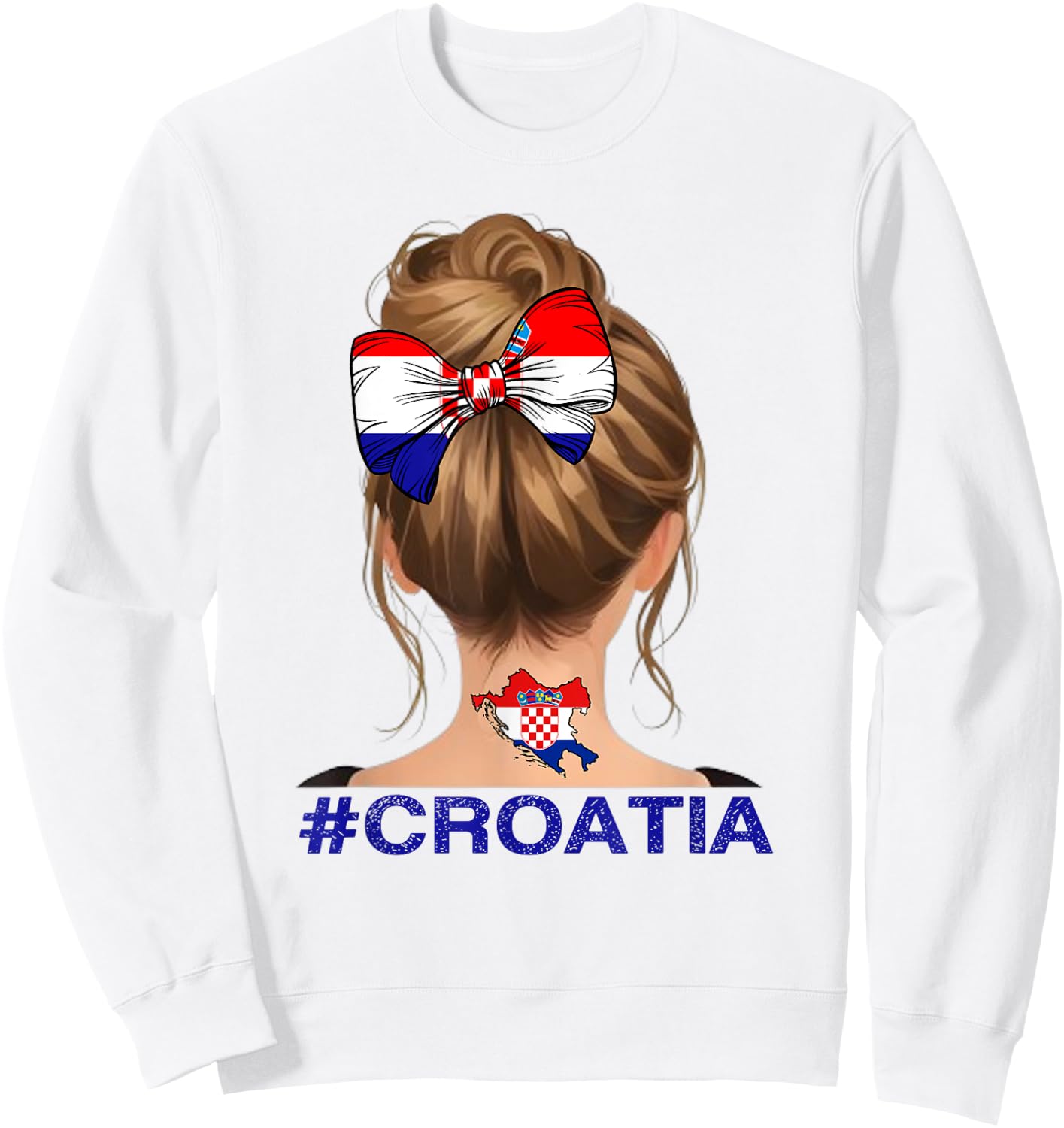 Kroatisches Mädchen – Kroatien-Flagge unordentlicher Dutt Sweatshirt - Sweatshirt | White
