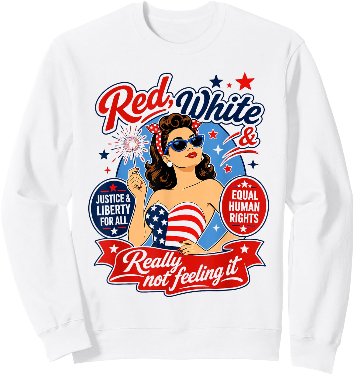 Retro Vintage Red White and Not Really Feeling It Feminism Sweatshirt - Sweatshirt | White