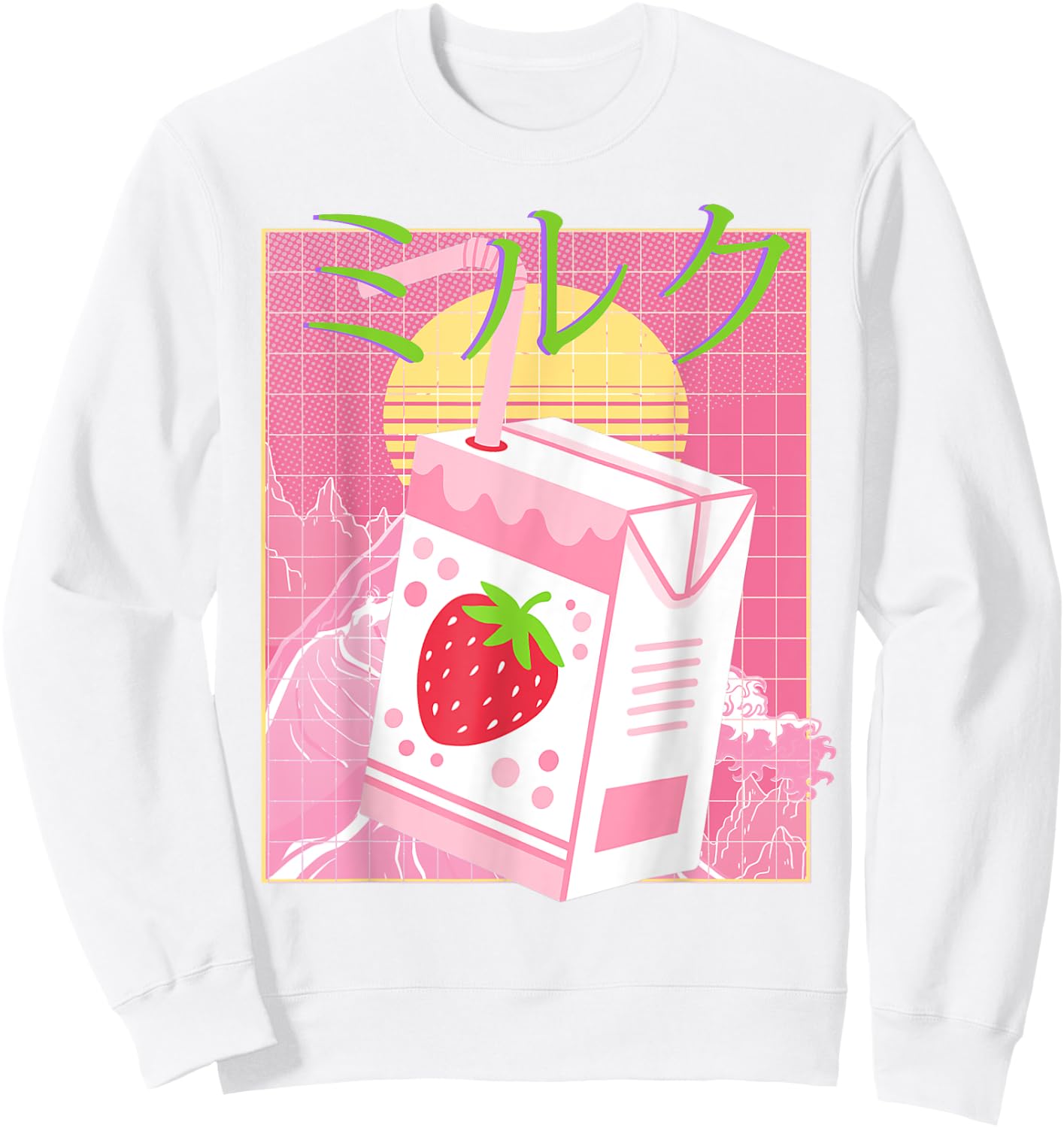 Pink Strawberry Milk| Japanese Aesthetic Milk Carton Sweatshirt - Sweatshirt | White