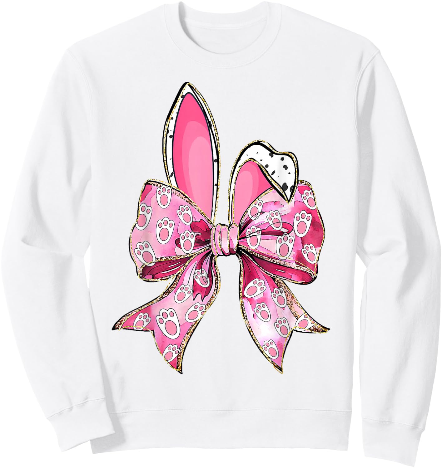 Happy Easter Bunny Coquette Bow Ears Girls Teen Women Sweatshirt - Sweatshirt | White