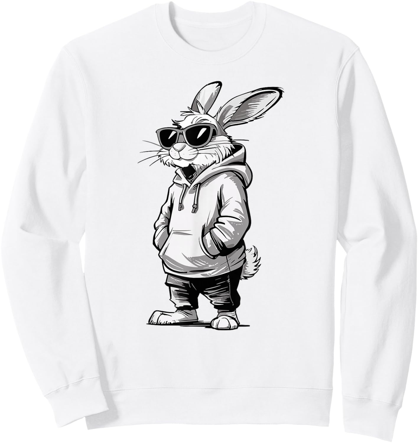 Bunny face with sunglasses easter day rabbit men boys kids Sweatshirt - Sweatshirt | White