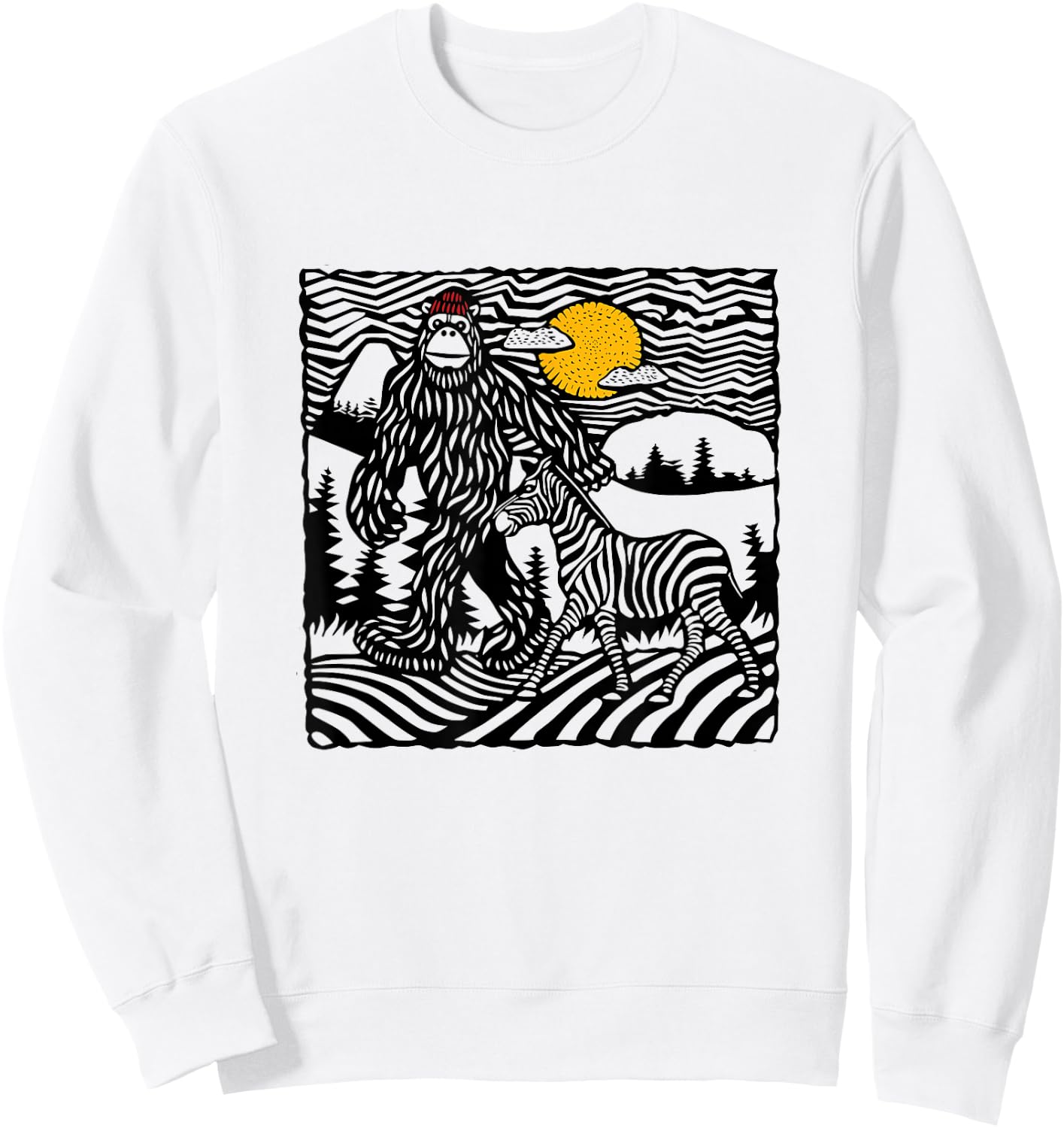 Funny Bigfoot and Zebra in the Mountains with Mt Si Sweatshirt - Sweatshirt | White