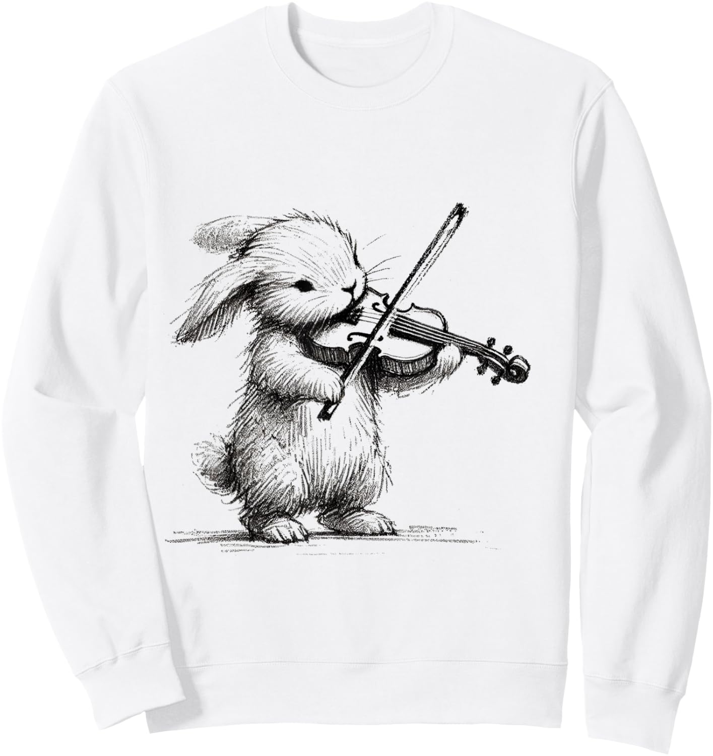 Bunny Playing Violin – Cute Musical Animal Art Sweatshirt - Sweatshirt | White
