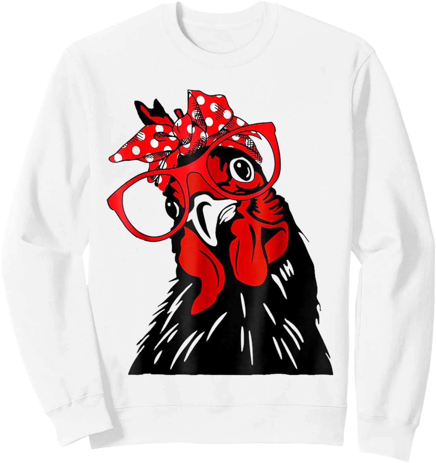cute Women Girl Chicken With Bandana Headband and Glasses Sweatshirt - Sweatshirt | White