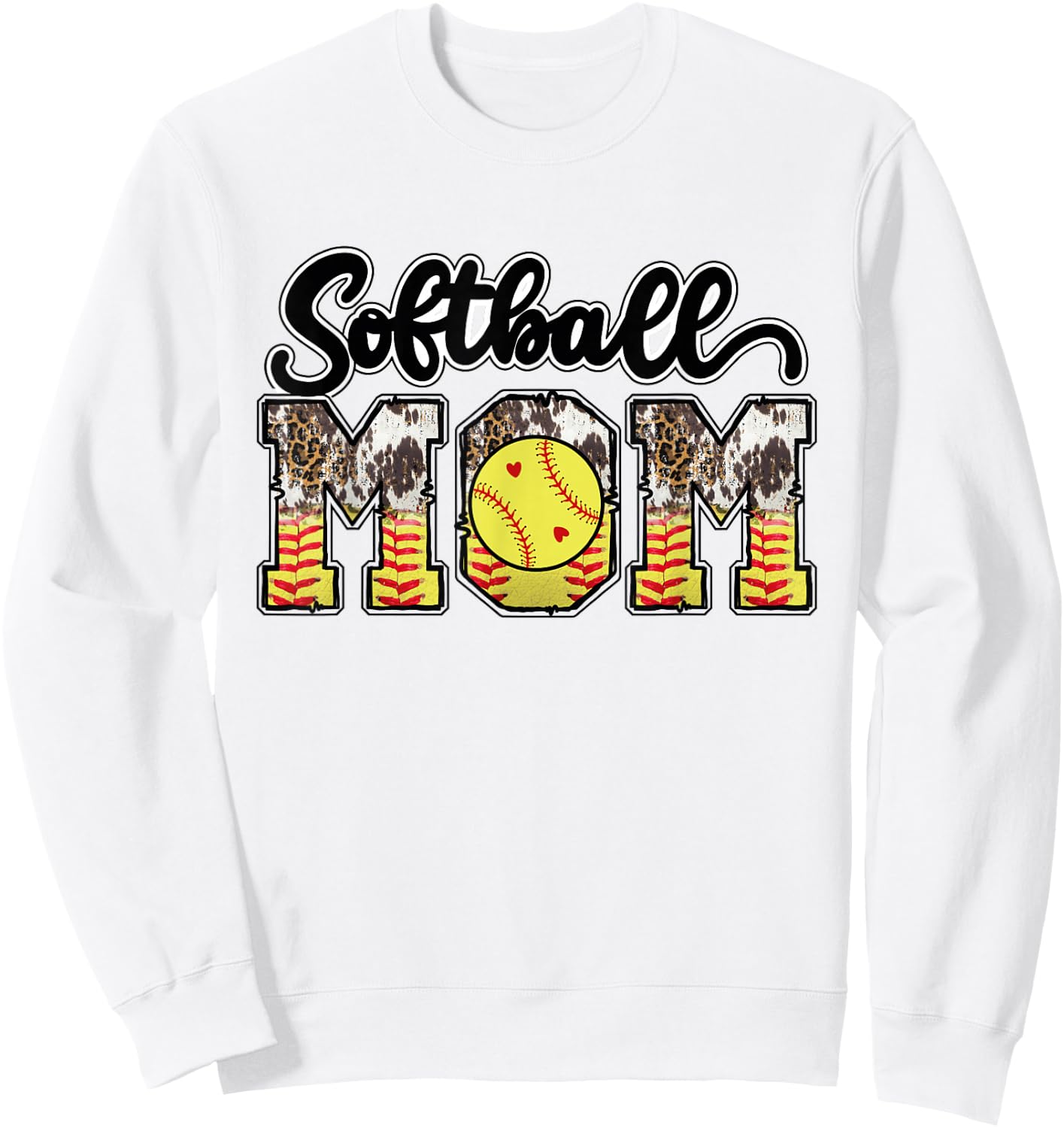 Softball Mom Leopard Messy Bun Softball Mothers Day Sweatshirt - Sweatshirt | White