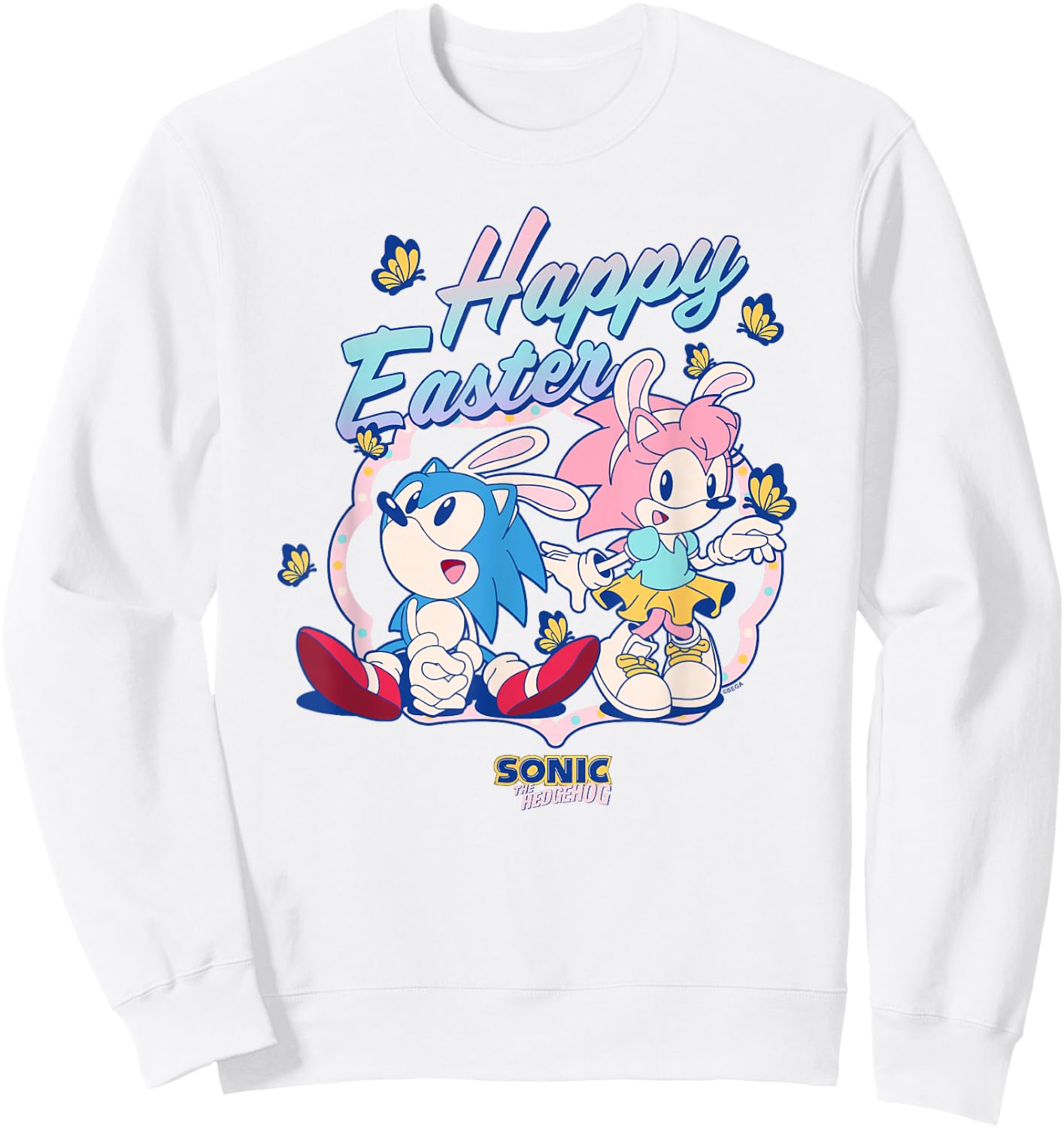 Sonic The Hedgehog Happy Easter Cute Sonic Amy Chest Logo Sweatshirt - Sweatshirt | White
