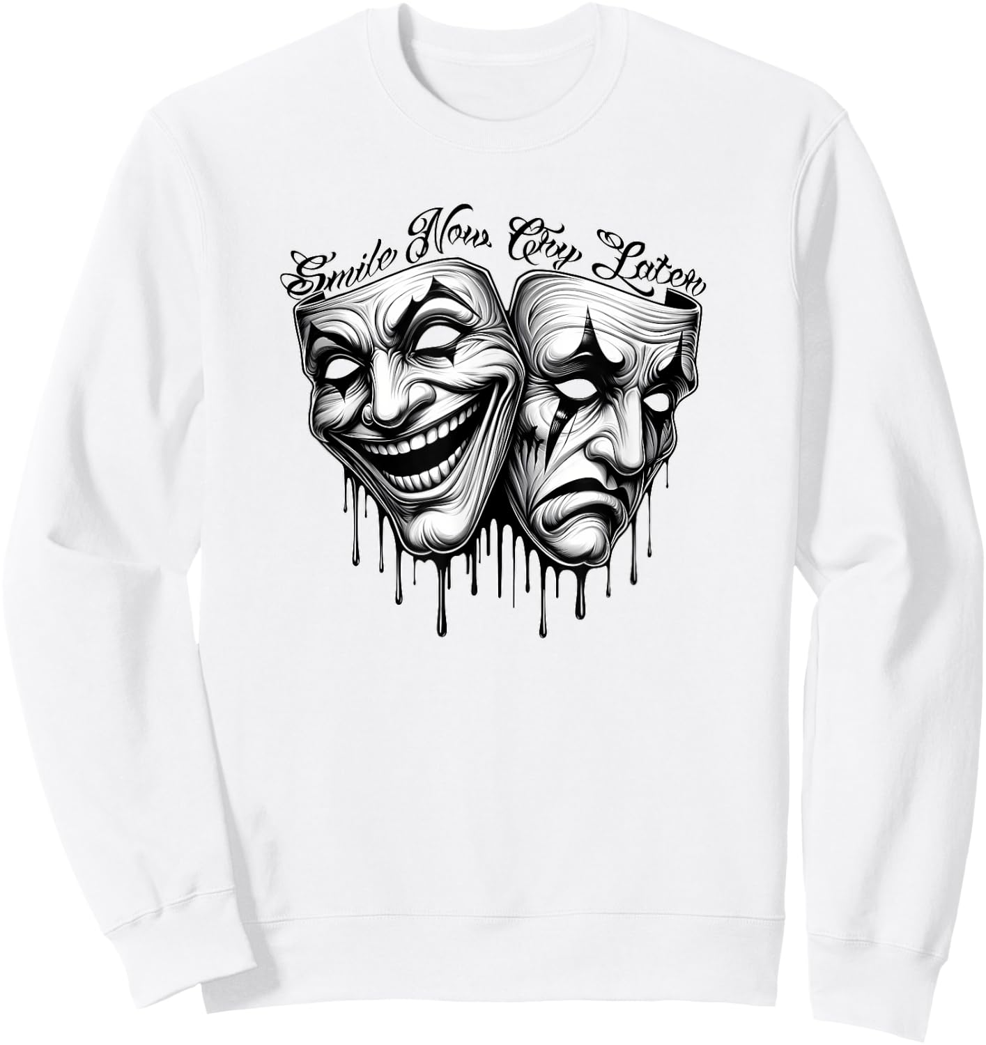 SMILE NOW CRY LATER Masks Gangster Cholo Payaso Chicano Sweatshirt - Sweatshirt | White
