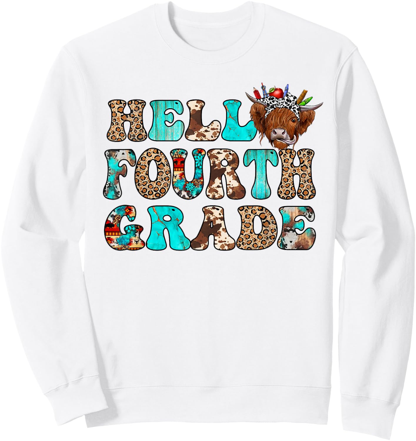 Hello Fourth Grade Team Highland Cow First Day Of 4th Grade Sweatshirt - Sweatshirt | White
