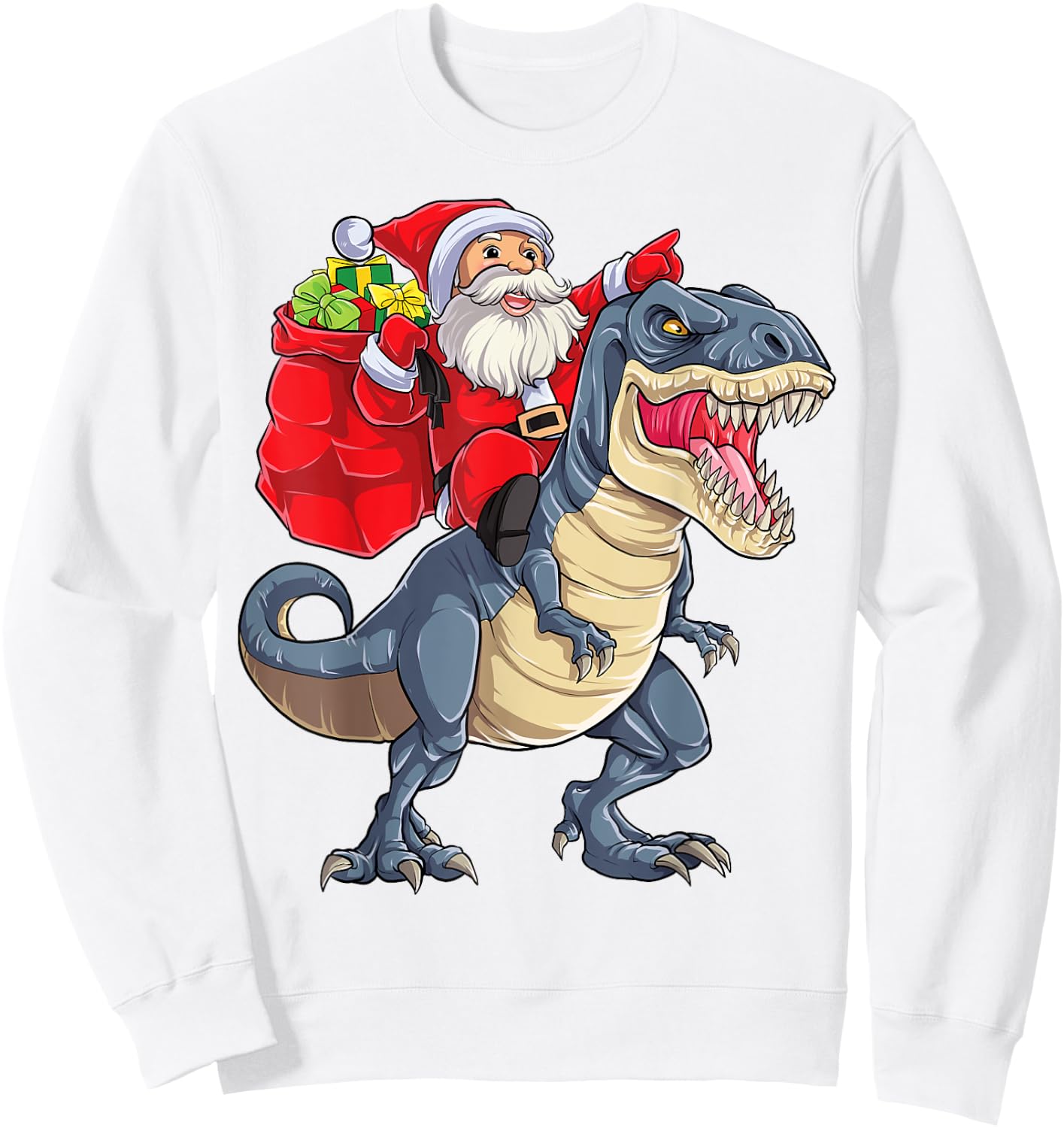 Santa Riding Dinosaur T rex Christmas Gifts Boys Men Xmas Sweatshirt - Sweatshirt | White