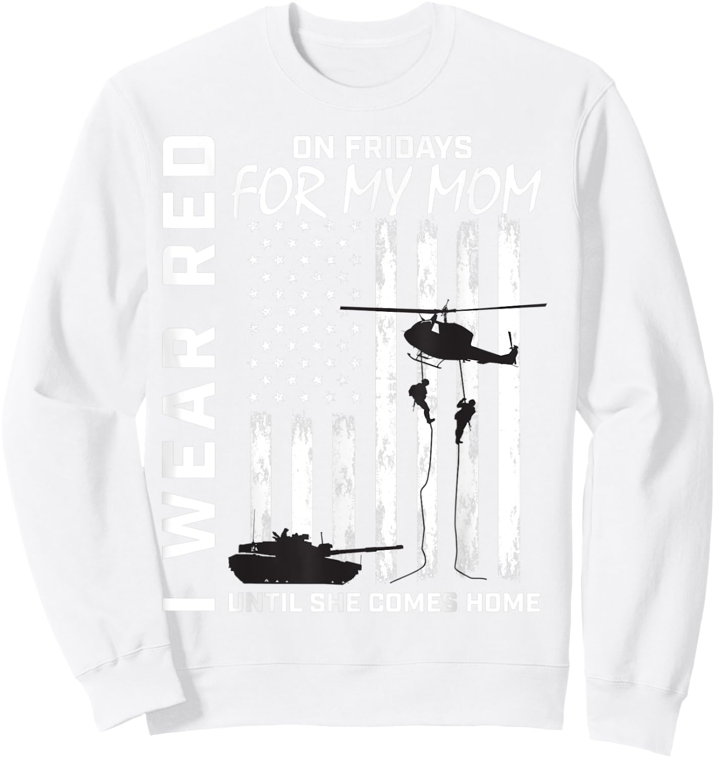 Deployed Mom Red Friday Military Support Our Troops USA Flag Kids Men Sweatshirt - Sweatshirt | White