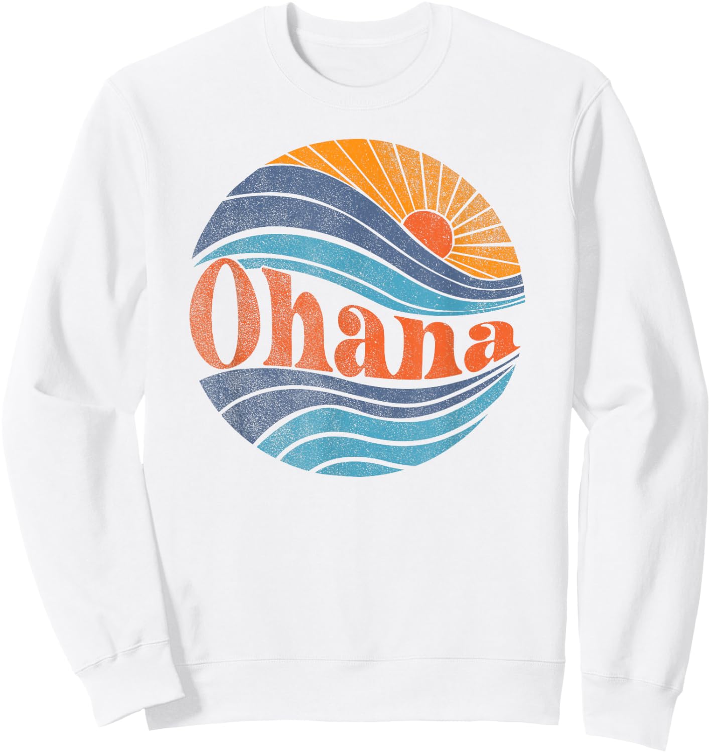 Ohana, Retro Distressed 70s BOHO Style Tropical Ocean Sunset Sweatshirt - Sweatshirt | White