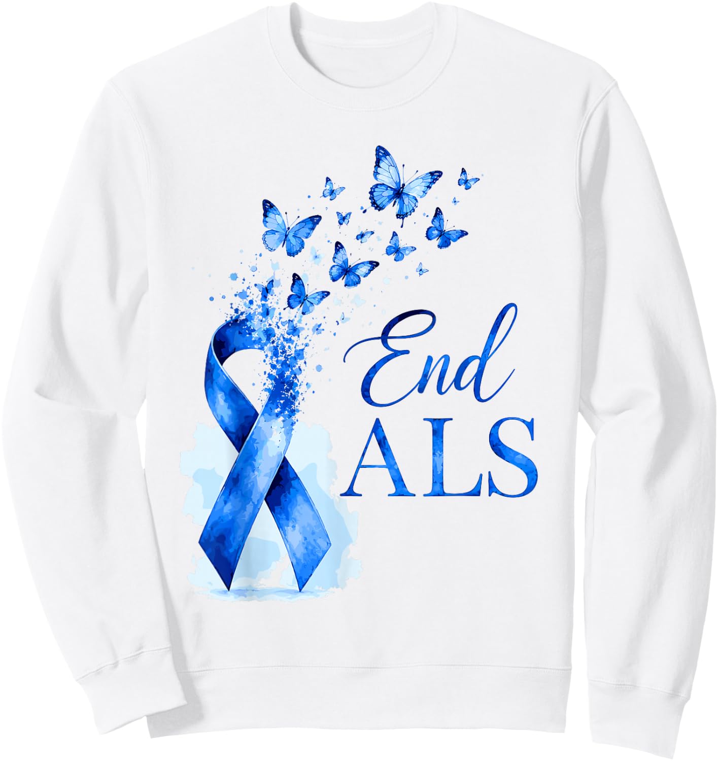 End ALS Blue Awareness Ribbon Butterflies Family Support Kid Sweatshirt - Sweatshirt | White