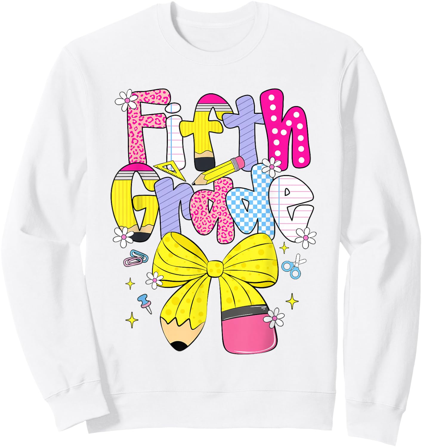 Preppy Fifth Grade Back to School Pencil Student Teacher Kid Sweatshirt - Sweatshirt | White