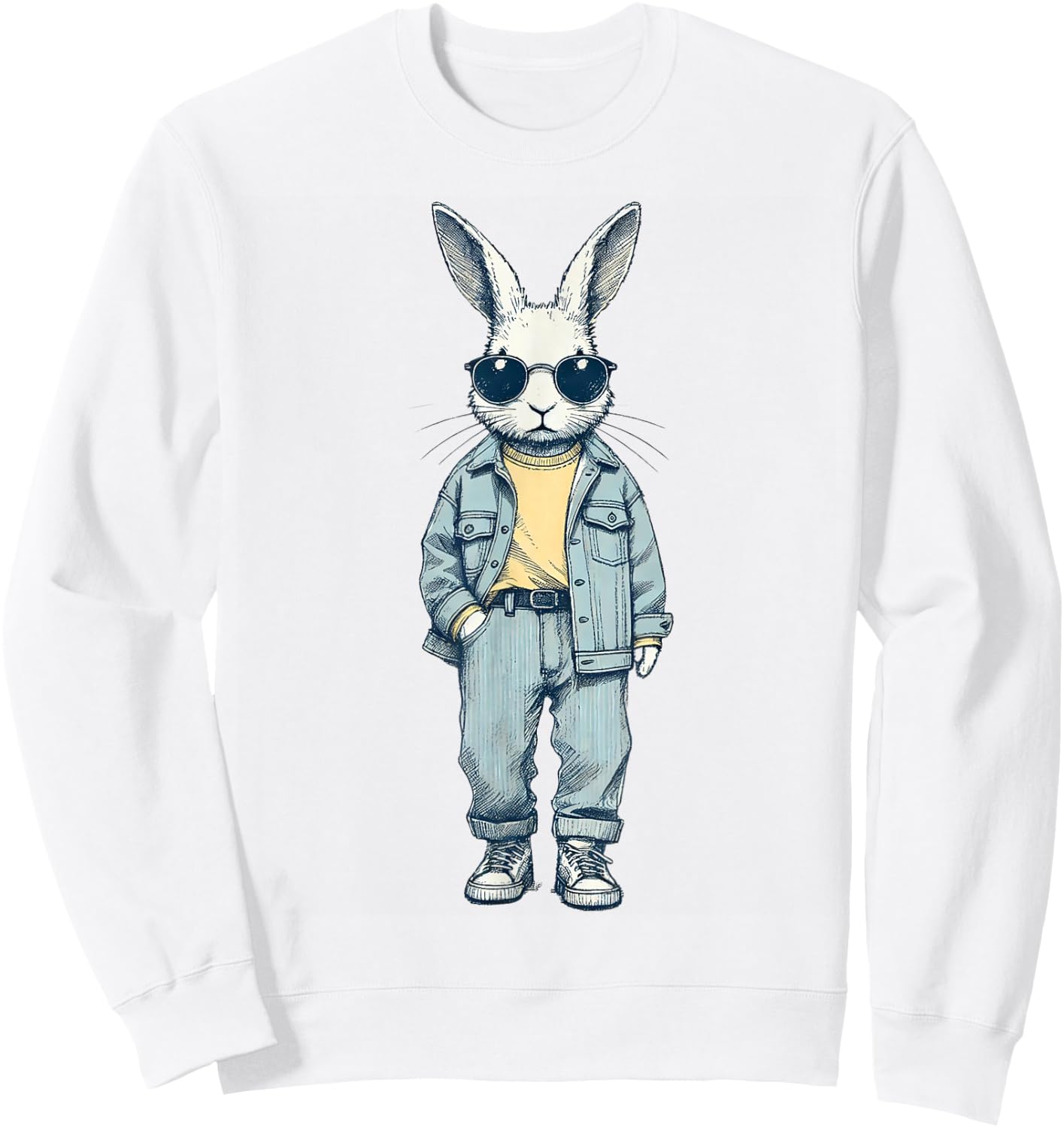 Boys Easter Shirt Bunny Rabbit with Sunglasses Kids Sweatshirt - Sweatshirt | White