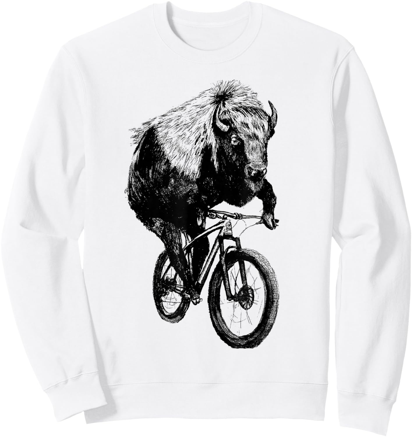 Buffalo on a Bicycle Buffalo Cycling Funny Buffalo Lover Sweatshirt - Sweatshirt | White