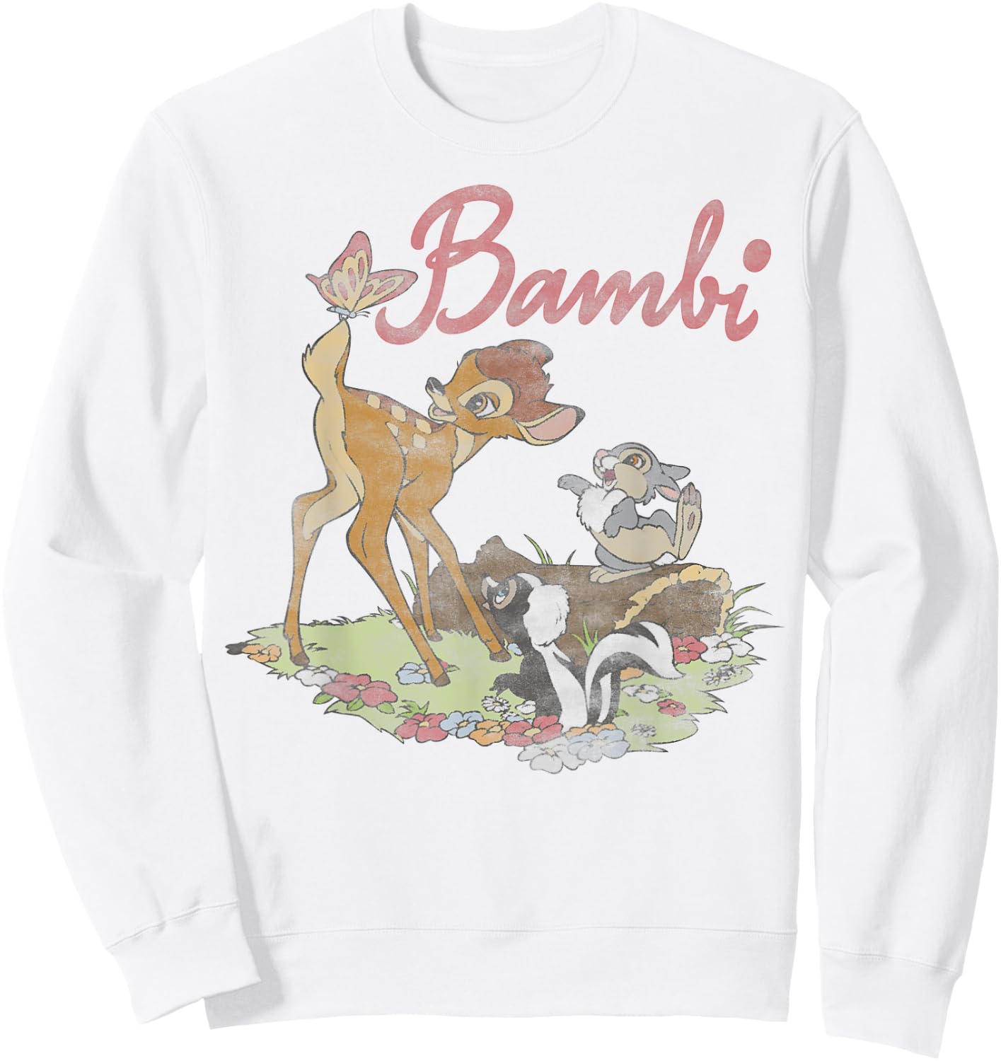 Disney Bambi Thumper Simple Flower Portrait Logo, white, S Sweatshirt - Sweatshirt | White