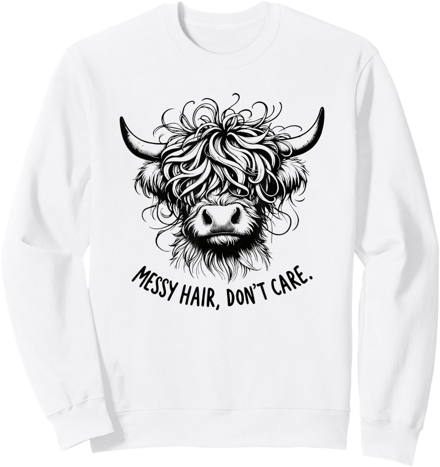 Highland Cow Messy Hair Don't Care Sweatshirt - Sweatshirt | White