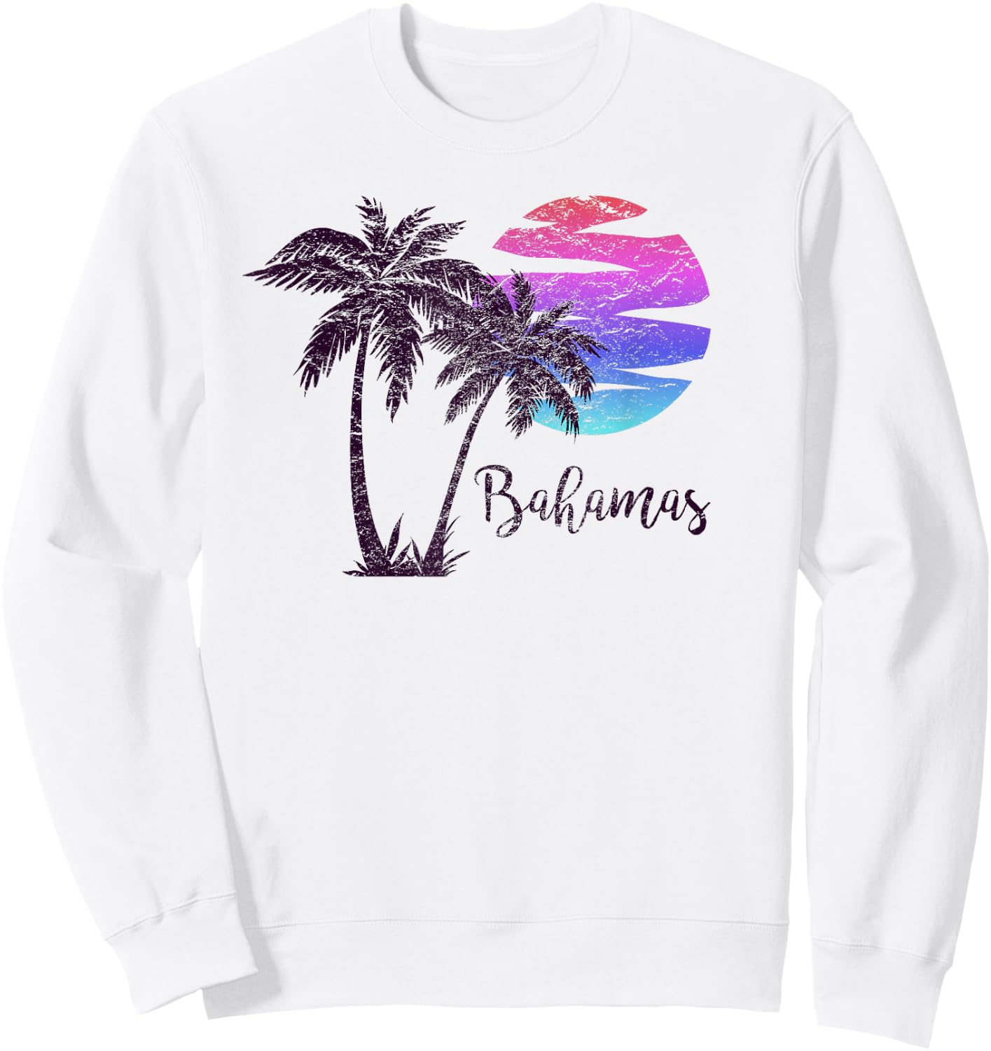 Bahamas Beach Vacation Souvenir Retro Vintage Sunset Graphic Men Women Girls Kids Sweatshirt - Sweatshirt | White
