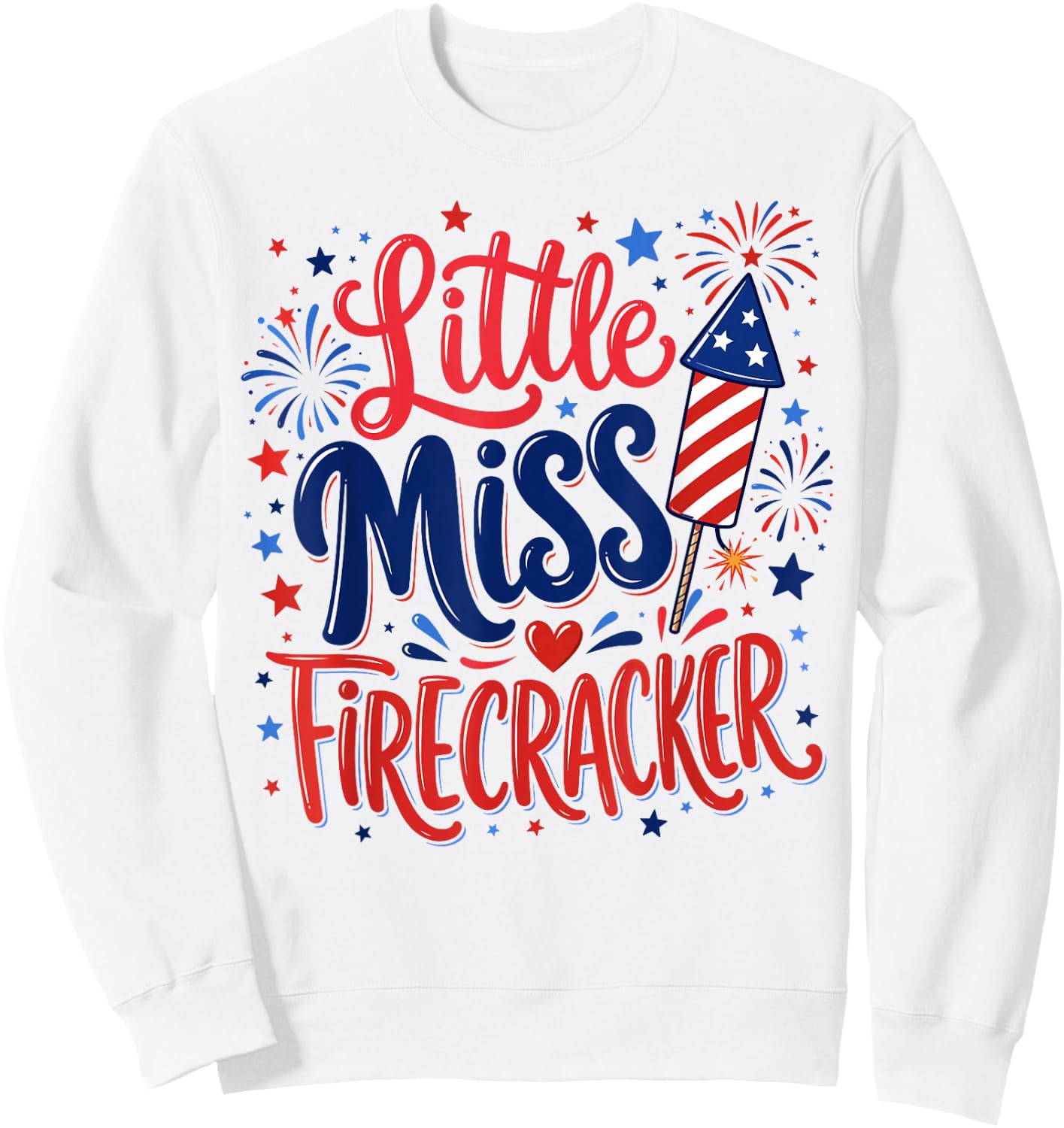 Little Miss Firecracker 4th of July Girl Toddler Outfit 2026 Sweatshirt - Sweatshirt | White