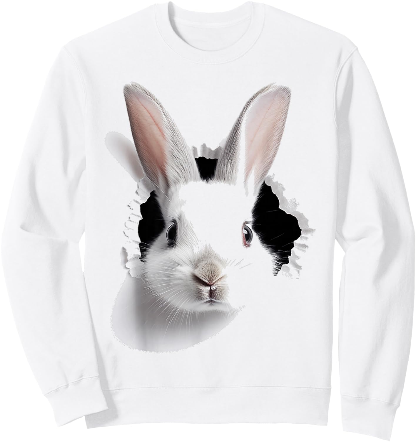 Rabbit Animal Print Motif Drawing Art Face Rabbit , White Sweatshirt - Sweatshirt | White