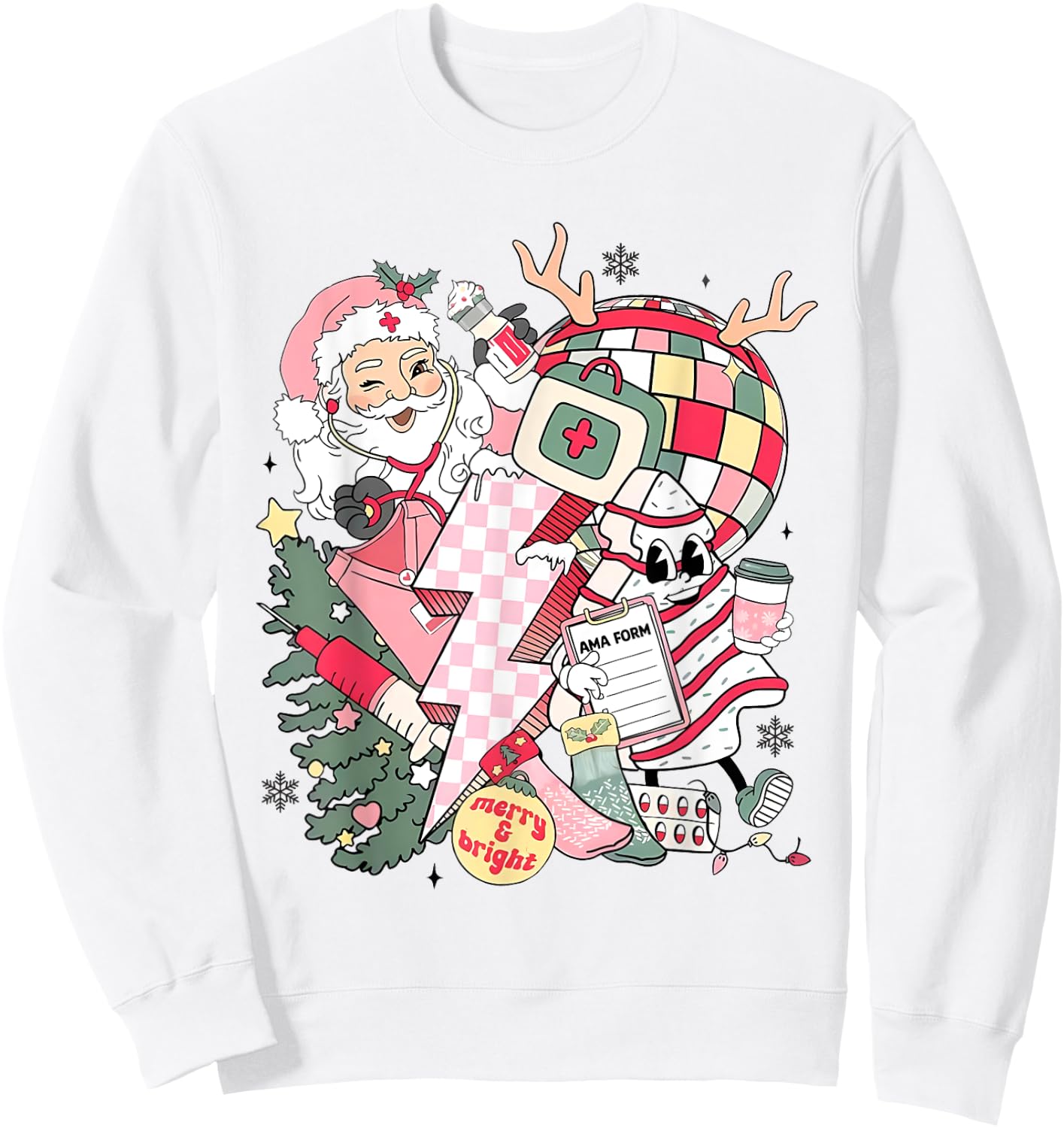 Christmas Santa Nurse Disco Ball Rn CNA Icu Med Surg Picu Sweatshirt - Sweatshirt | White