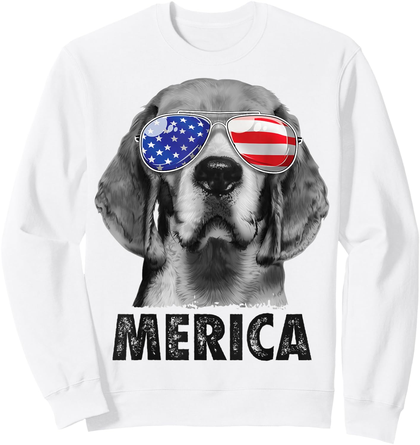 Beagle 4th of July Merica Sunglasses Men USA American Flag Sweatshirt - Sweatshirt | White