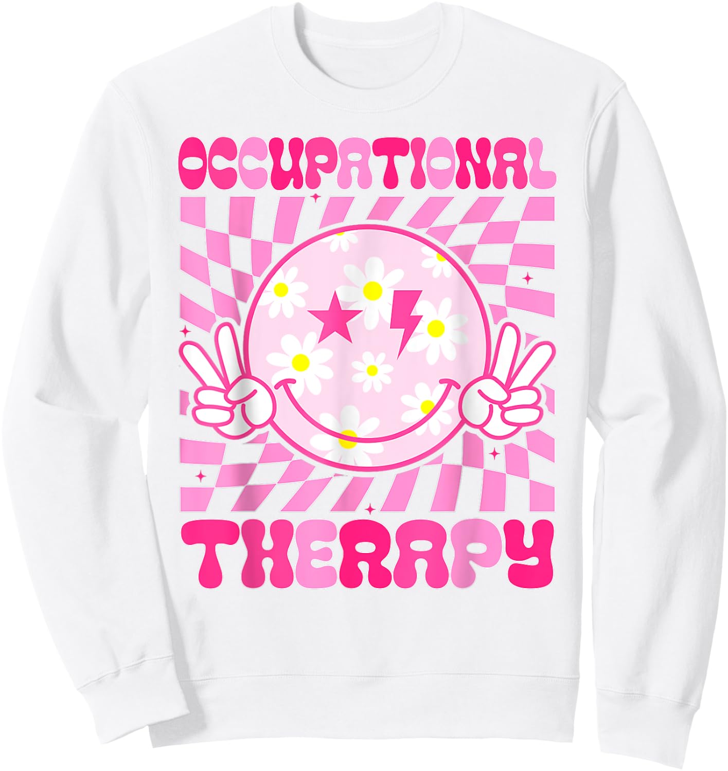 Occupational Therapy OT Therapist Groovy Smile Face Sweatshirt - Sweatshirt | White