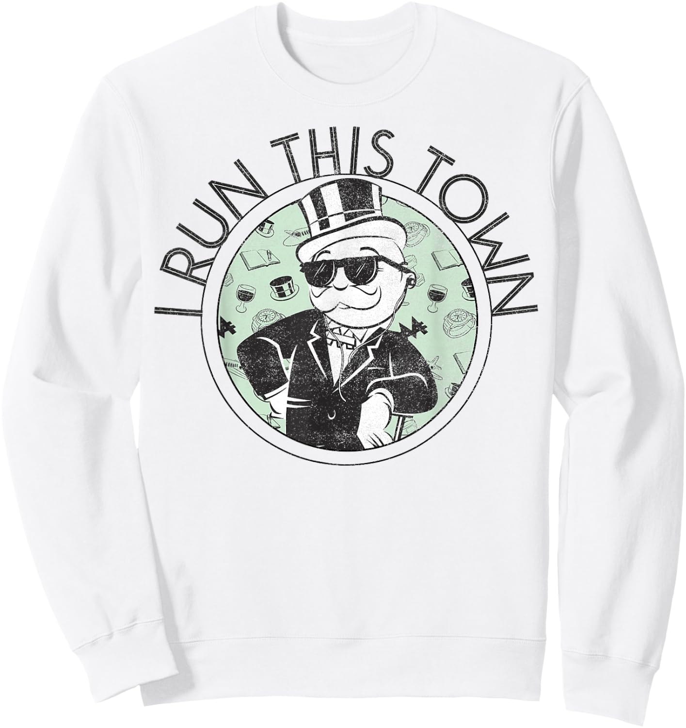 Monopoly Man I Run This Town Vintage Logo Sweatshirt - Sweatshirt | White