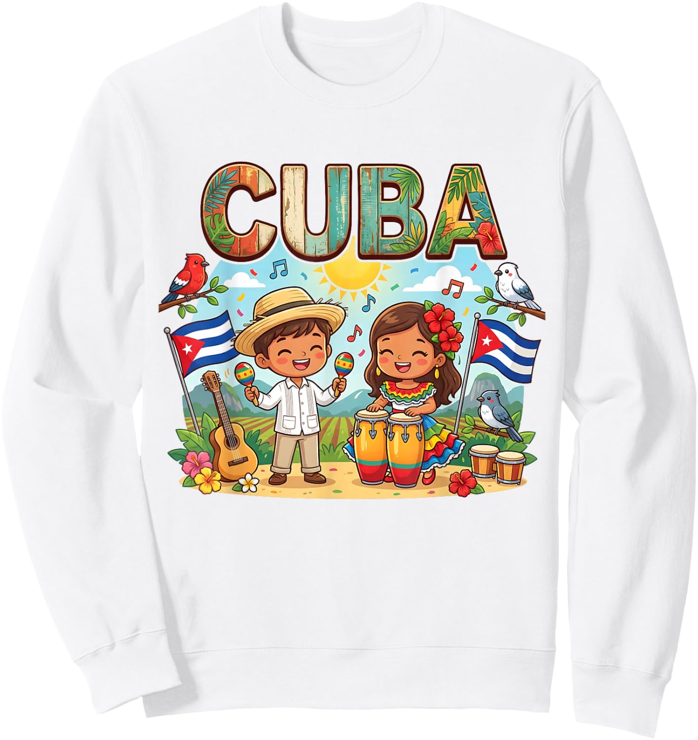 Cuba Tropical Heritage Kids Guajiro Congas Maracas Pride Sweatshirt - Sweatshirt | White