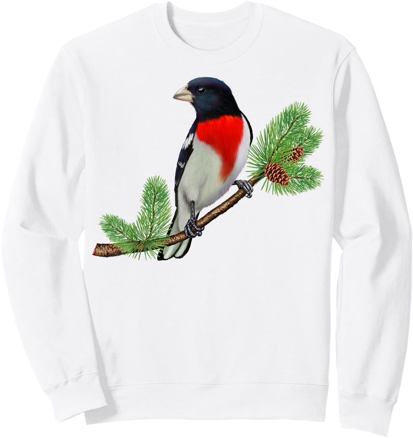 Rose-Breasted Grosbeak On Branch Birder & Bird Lover Gift Sweatshirt - Sweatshirt | White