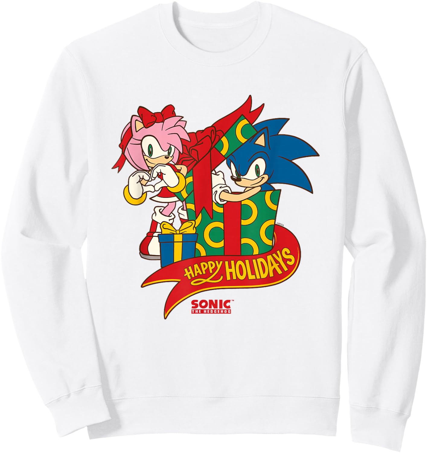 Sonic The Hedgehog Christmas Happy Holidays Sonic & Amy Sweatshirt - Sweatshirt | White