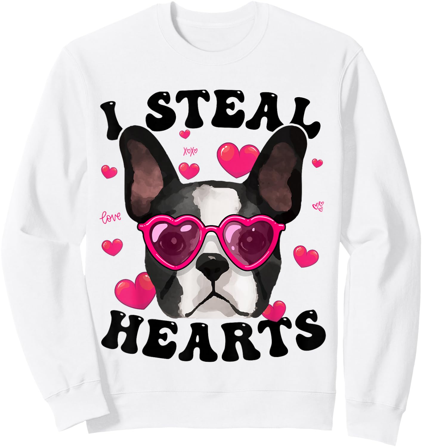 Boston Terrier Heart Glasses Girls Bostie Valentines Day Sweatshirt - Sweatshirt | White