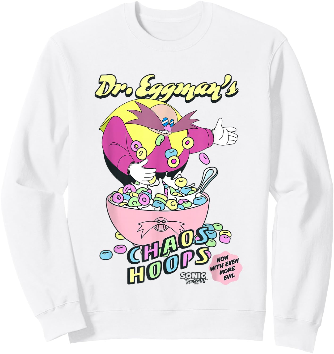 Sonic The Hedgehog Dr. Eggman's Chaos Hoops Cereal Retro Sweatshirt - Sweatshirt | White