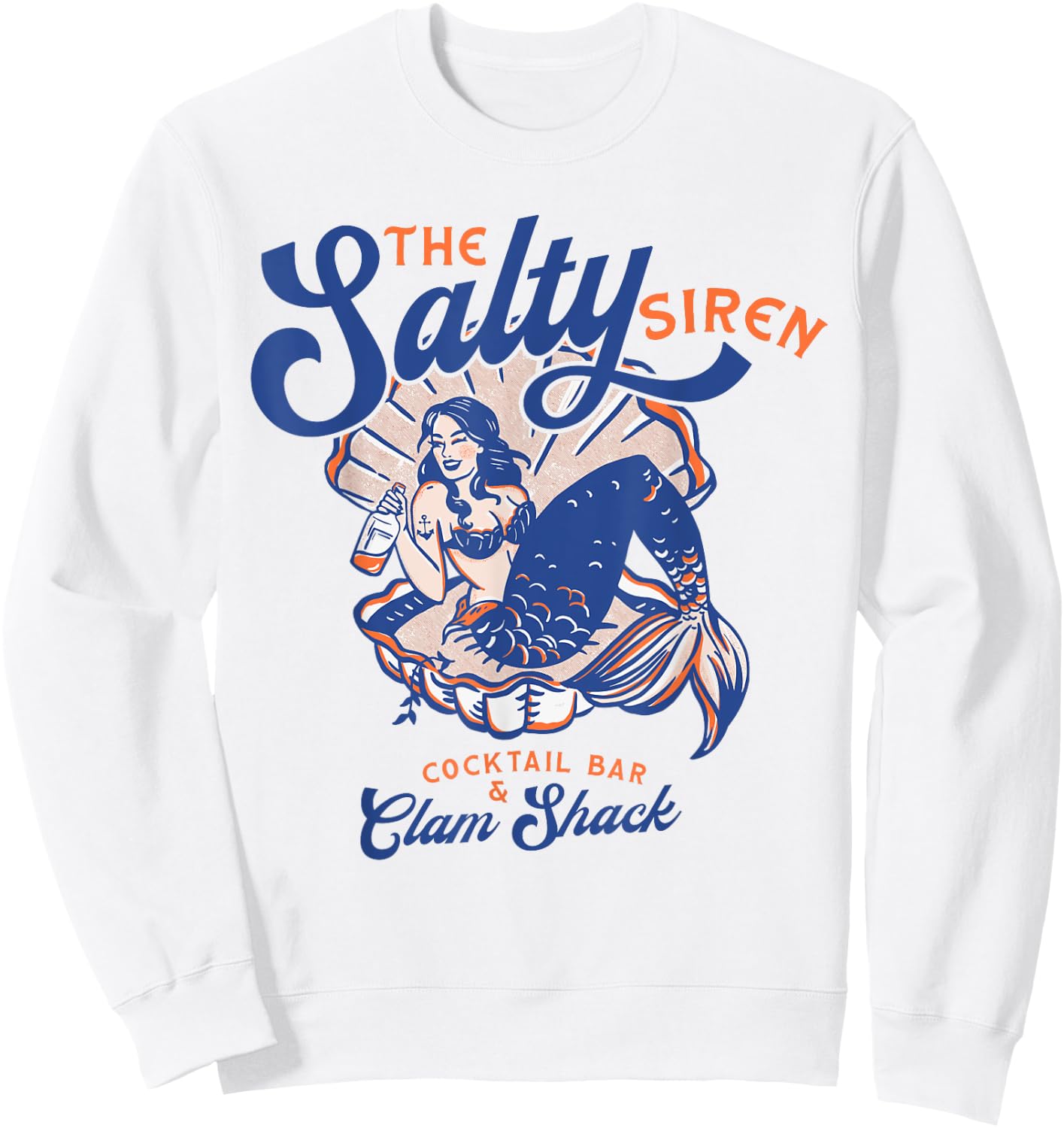 The Salty Siren Cocktail Bar & Clam Shack Cute Mermaid Pinup Sweatshirt - Sweatshirt | White