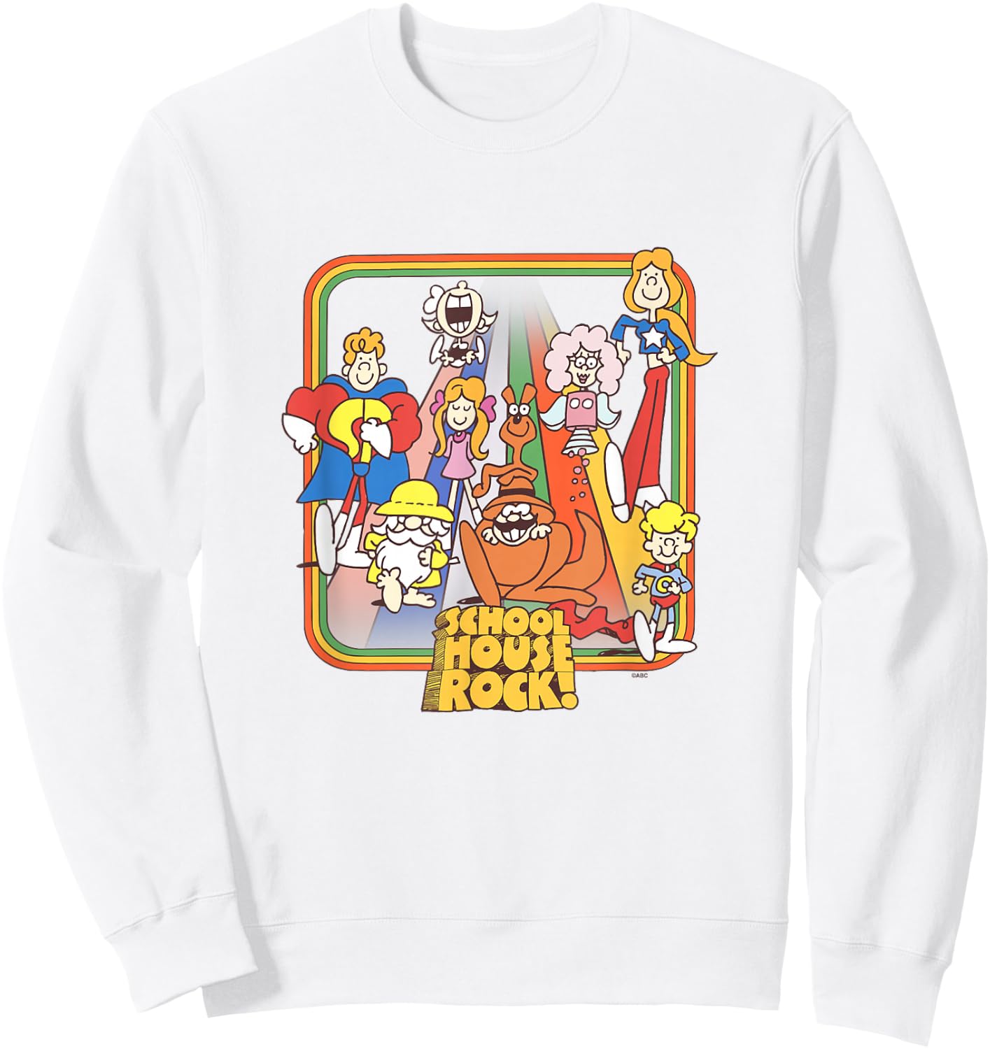 Schoolhouse Rock! Favorite Character Rainbow Outline Vintage Sweatshirt - Sweatshirt | White