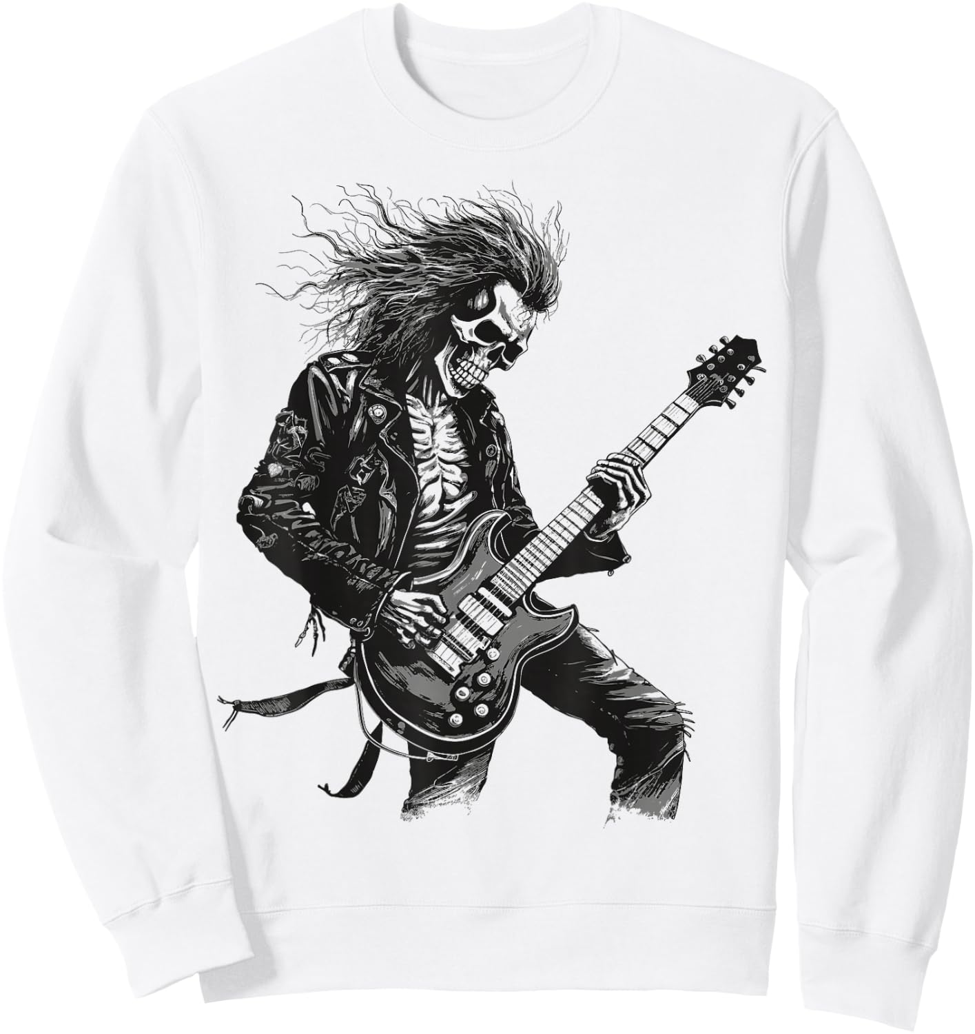 Skeleton Guitar Guy Rock And Roll Band Rock On Sweatshirt - Sweatshirt | White