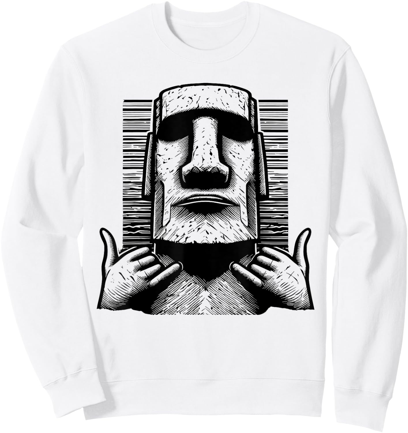 Funny Easter Island Rapa Nui Moai Statue Surfer Shaka Sign Sweatshirt - Sweatshirt | White