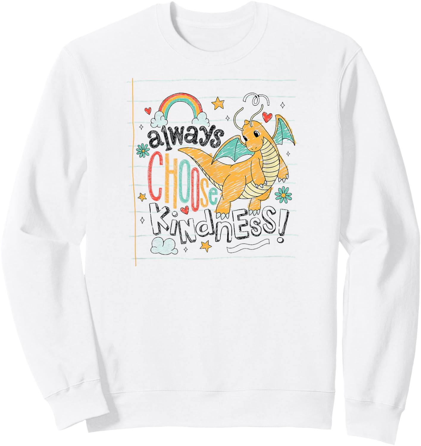Pokémon - Dragonite Flying Always Choose Kindness Doodle Sweatshirt - Sweatshirt | White