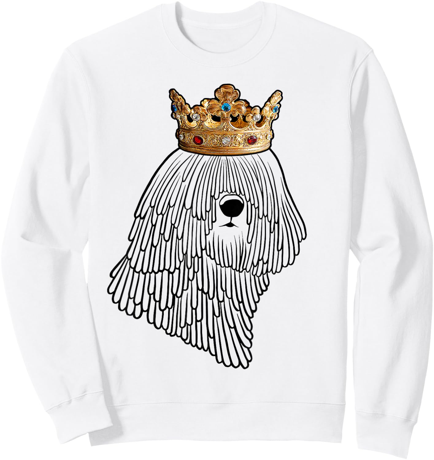 Komondor Dog Wearing Crown Sweatshirt - Sweatshirt | White