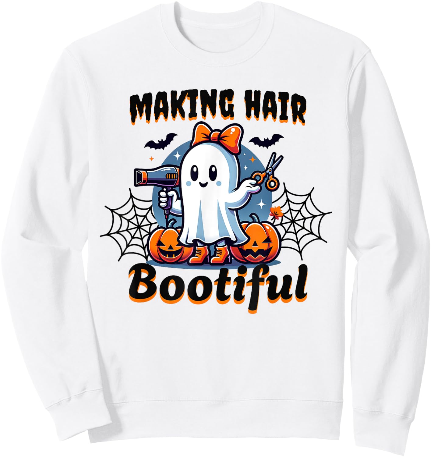 Halloween Hair Stylist Spooky Ghost Hairdresser Cosmetology Sweatshirt - Sweatshirt | White