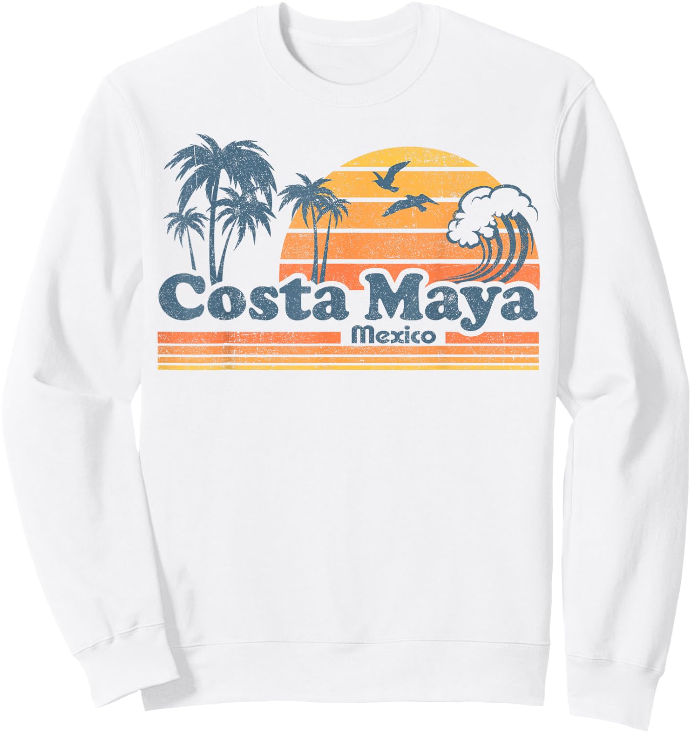Costa Maya Mexico Beach Summer Vacation Vintage 70's Retro Sweatshirt - Sweatshirt | White