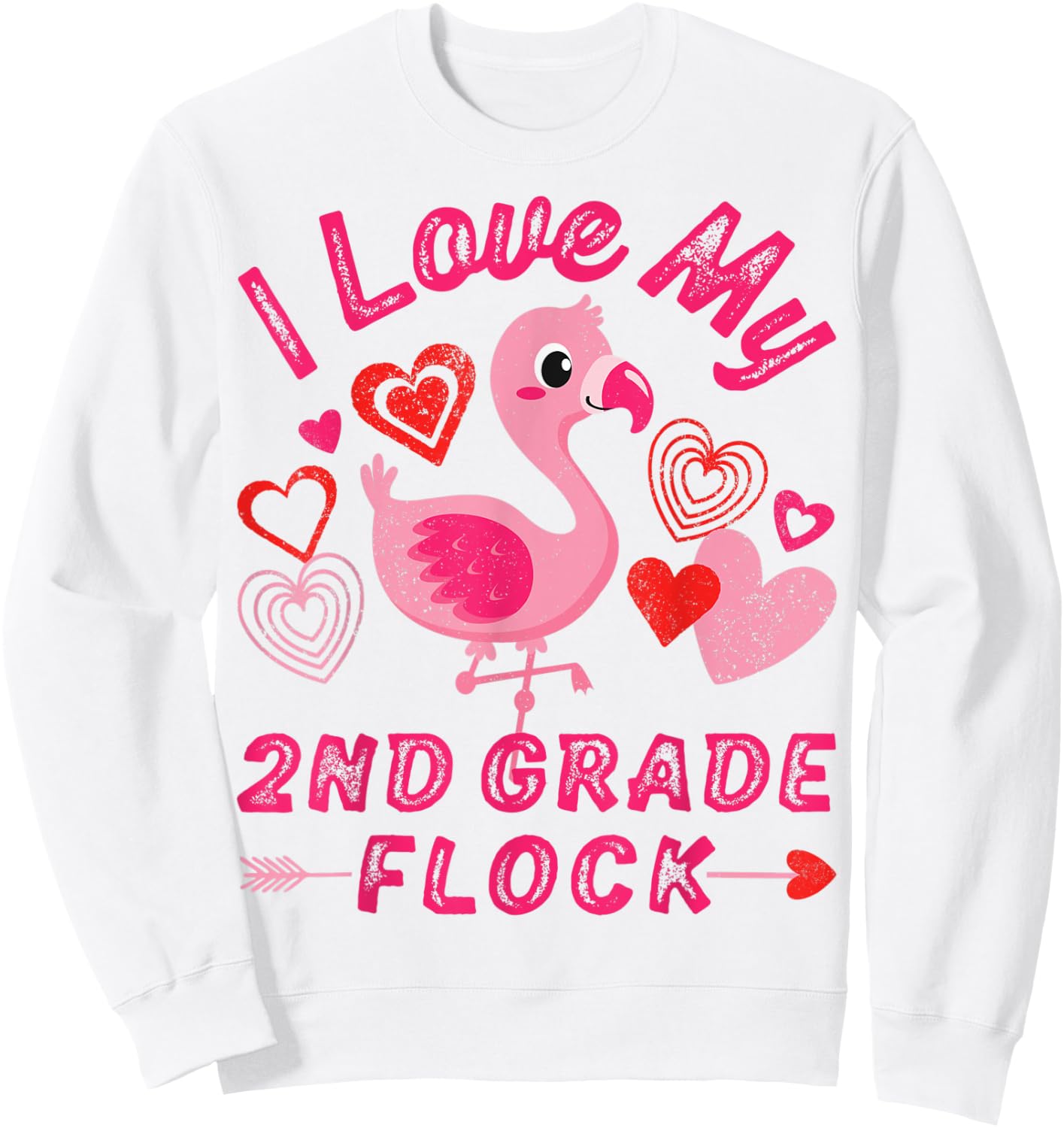 Love My 2nd Grade Flock Flamingo Second Grade Heart Teacher Men Women Sweatshirt - Sweatshirt | White