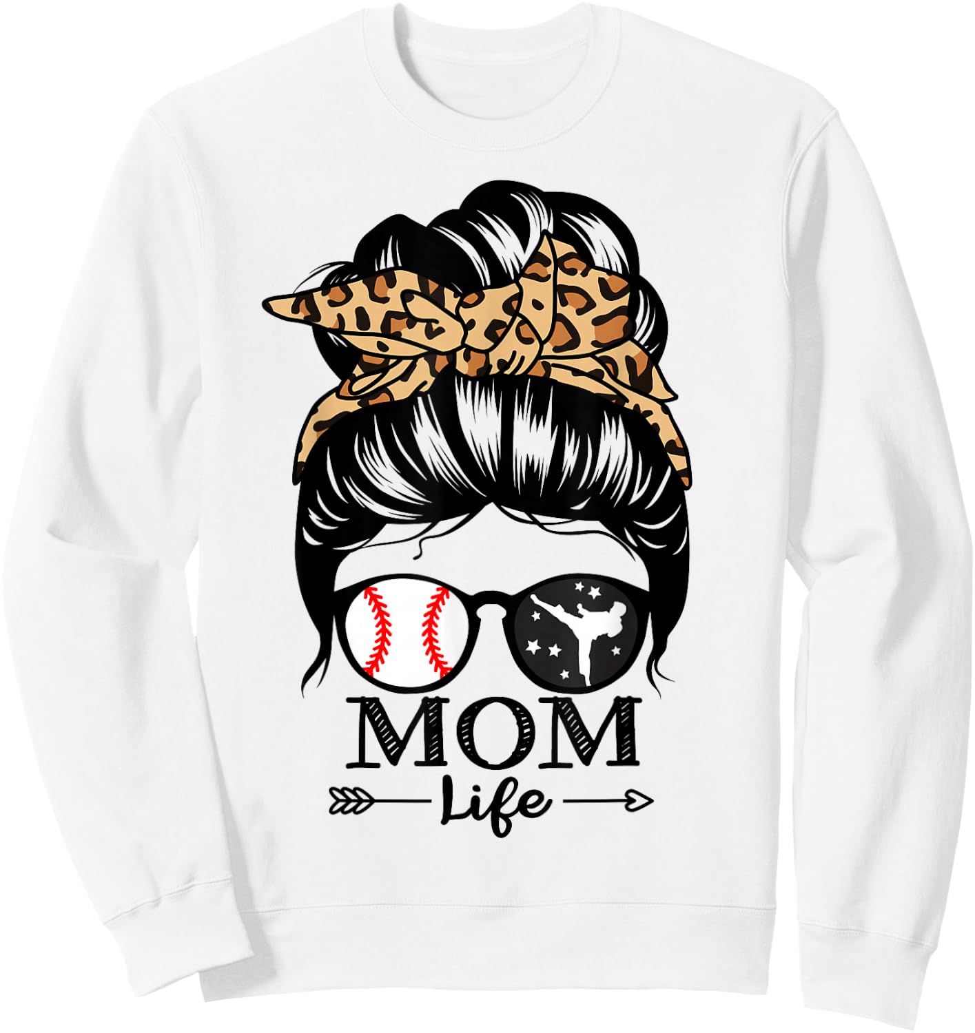 Mom Life Messy Bun Hair Funny Baseball Karate Mom Sweatshirt - Sweatshirt | White