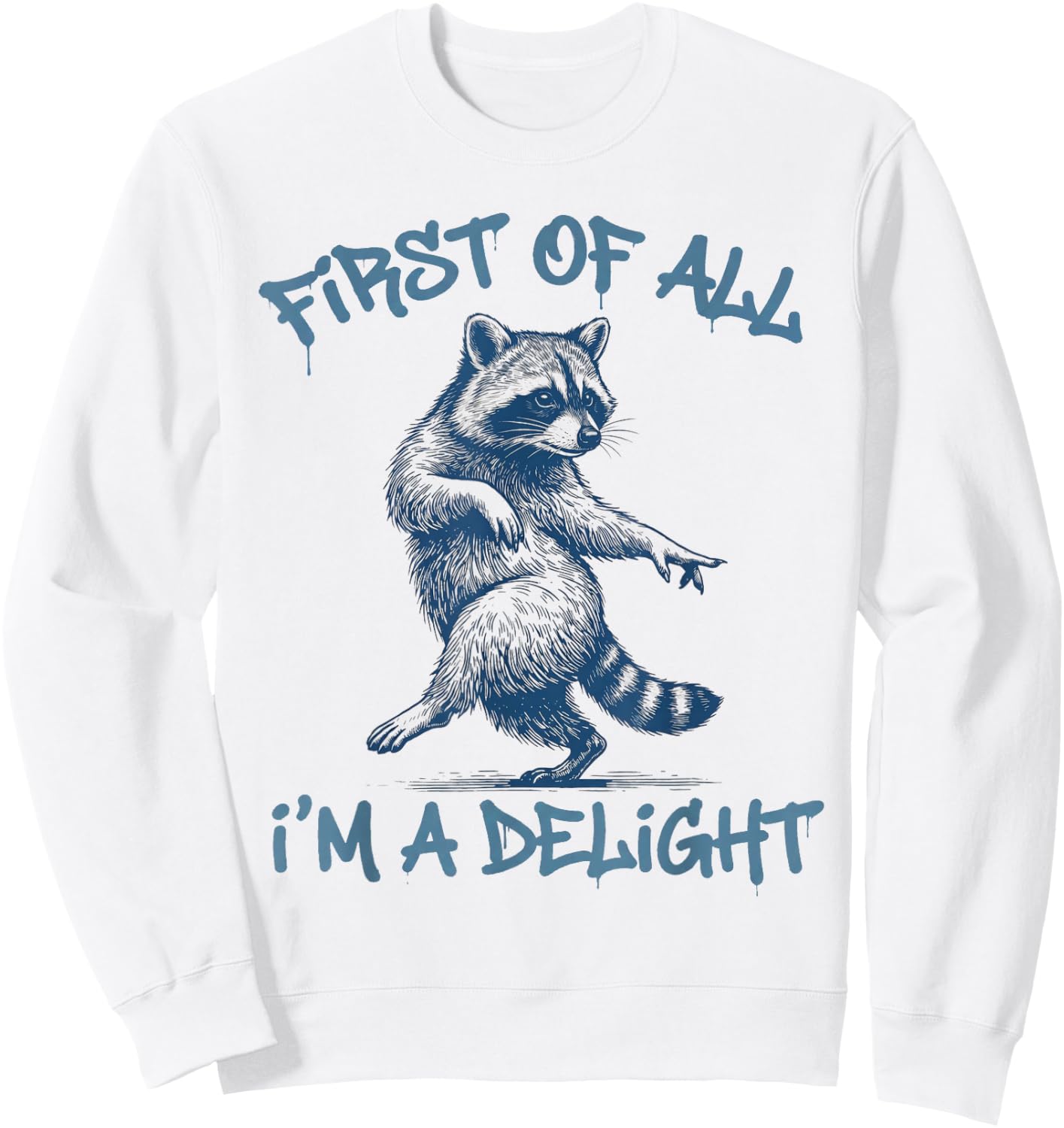 First of All Im A Delight Funny Raccoon Sarcastic Men Women Sweatshirt - Sweatshirt | White