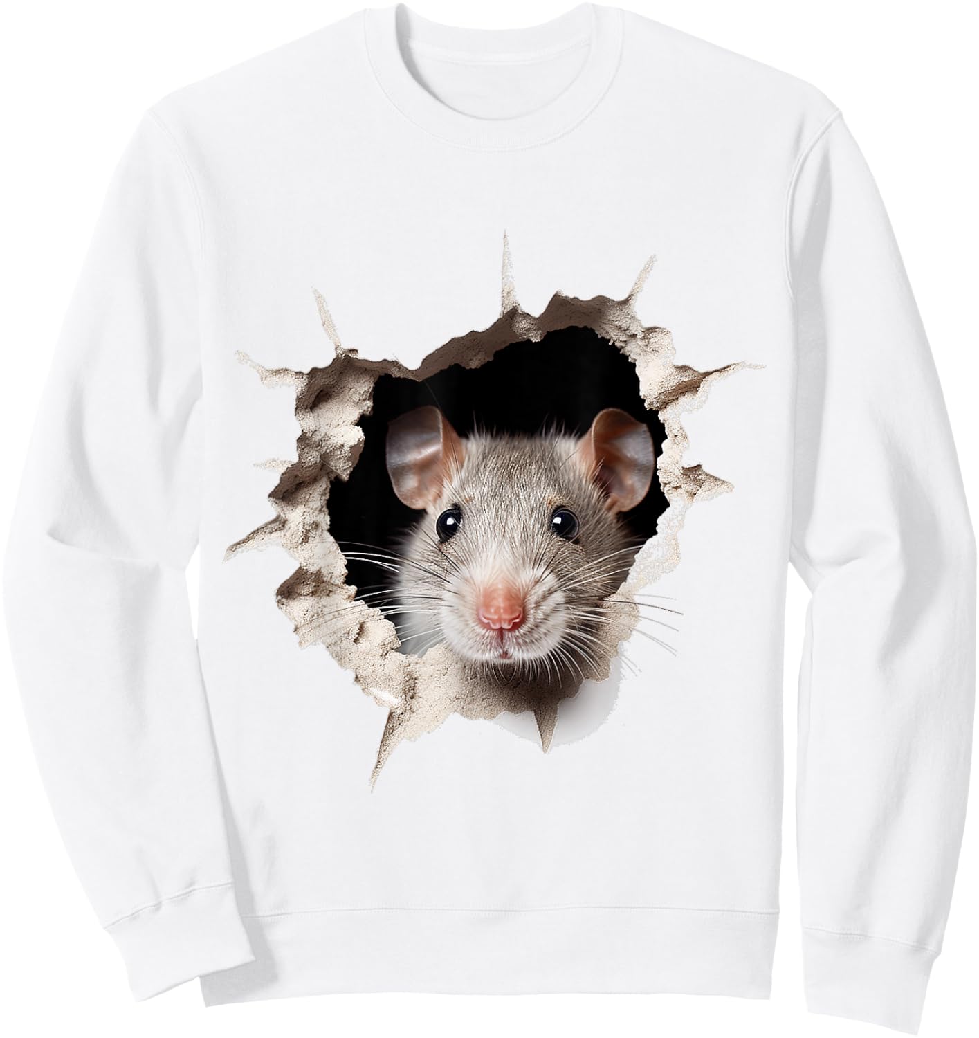 Mouse Animal Print Graphic Drawing Illustration Face Mouse , white, S Sweatshirt - Sweatshirt | White