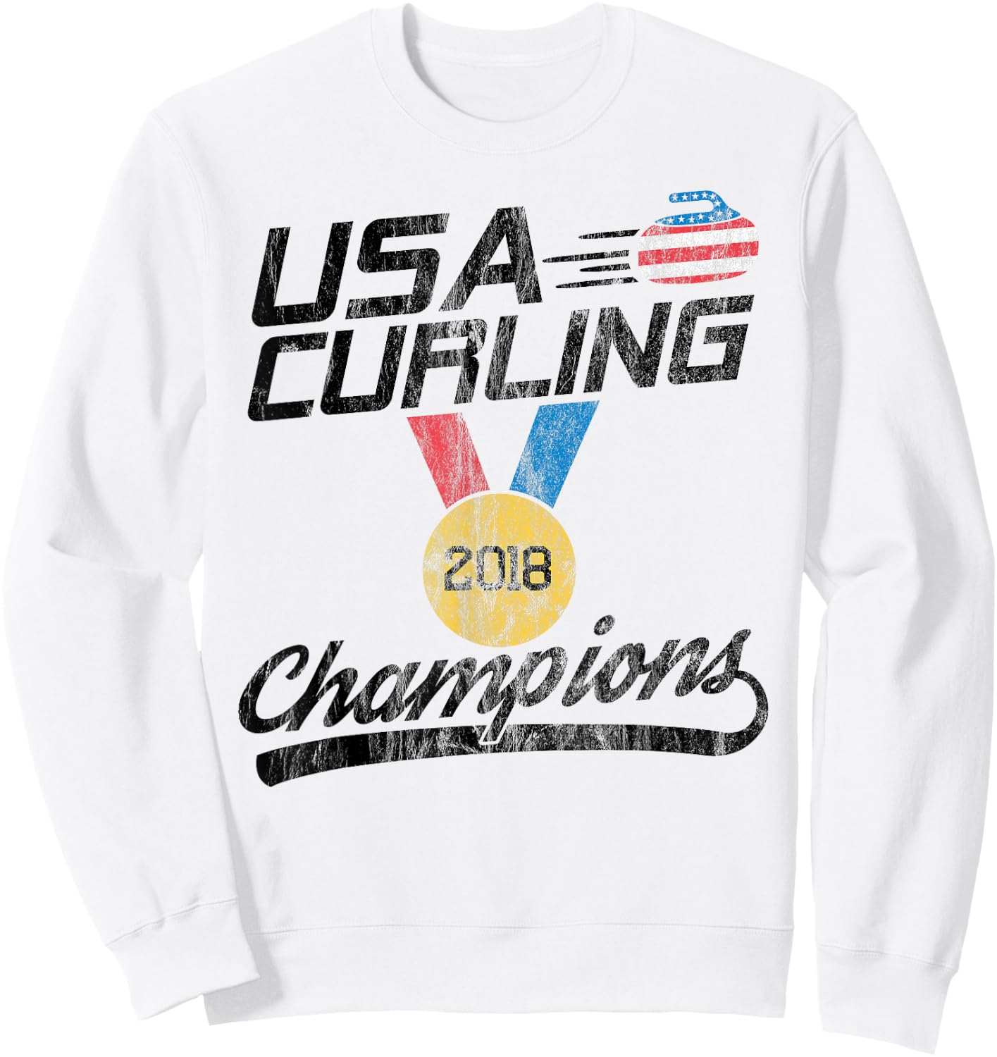 USA Red White and Blue Curling T Shirt 2018 Champion Sweatshirt - Sweatshirt | White